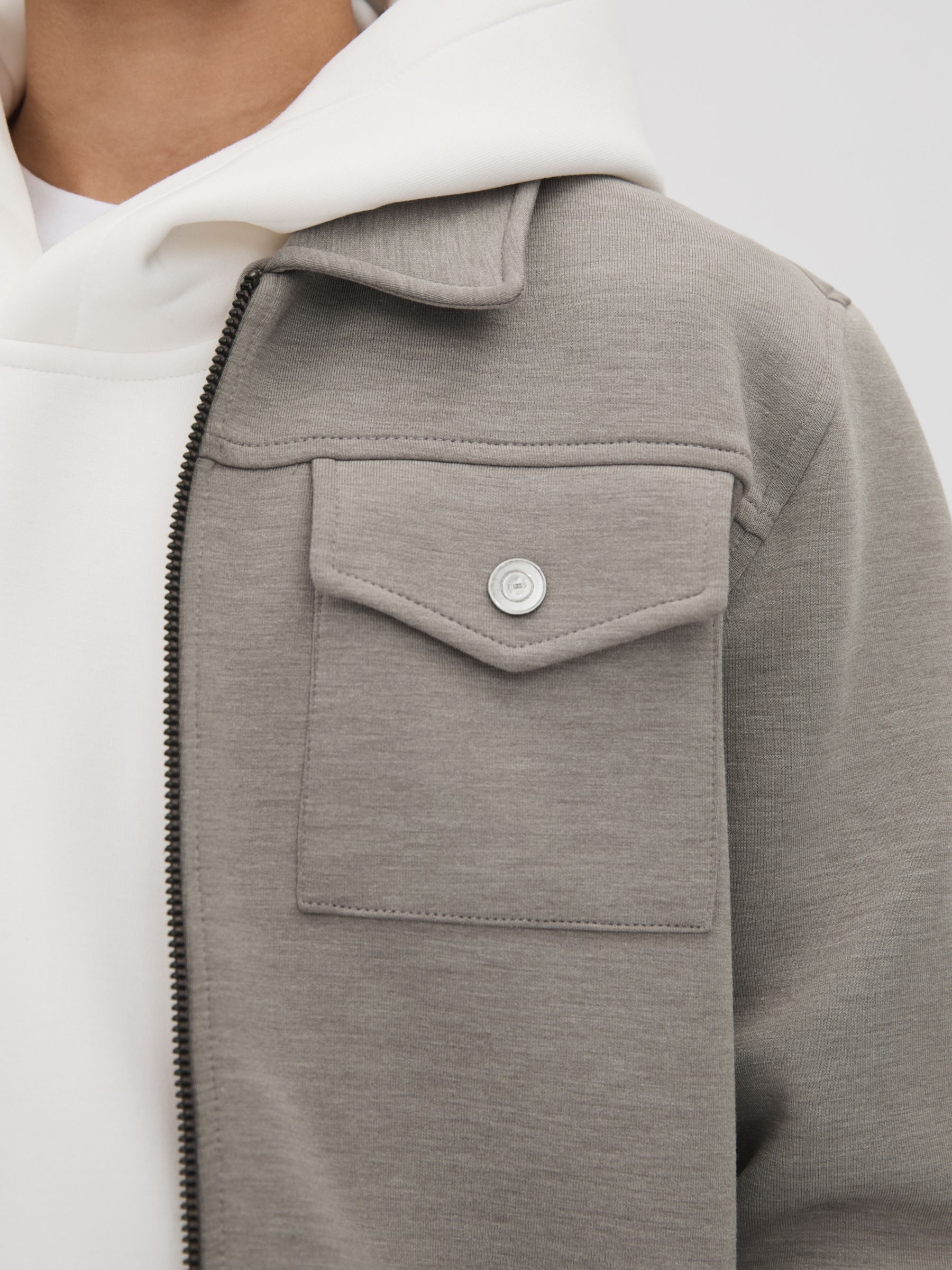 Interlock Jersey Zip-Through Jacket in Taupe - Image 4 of 7