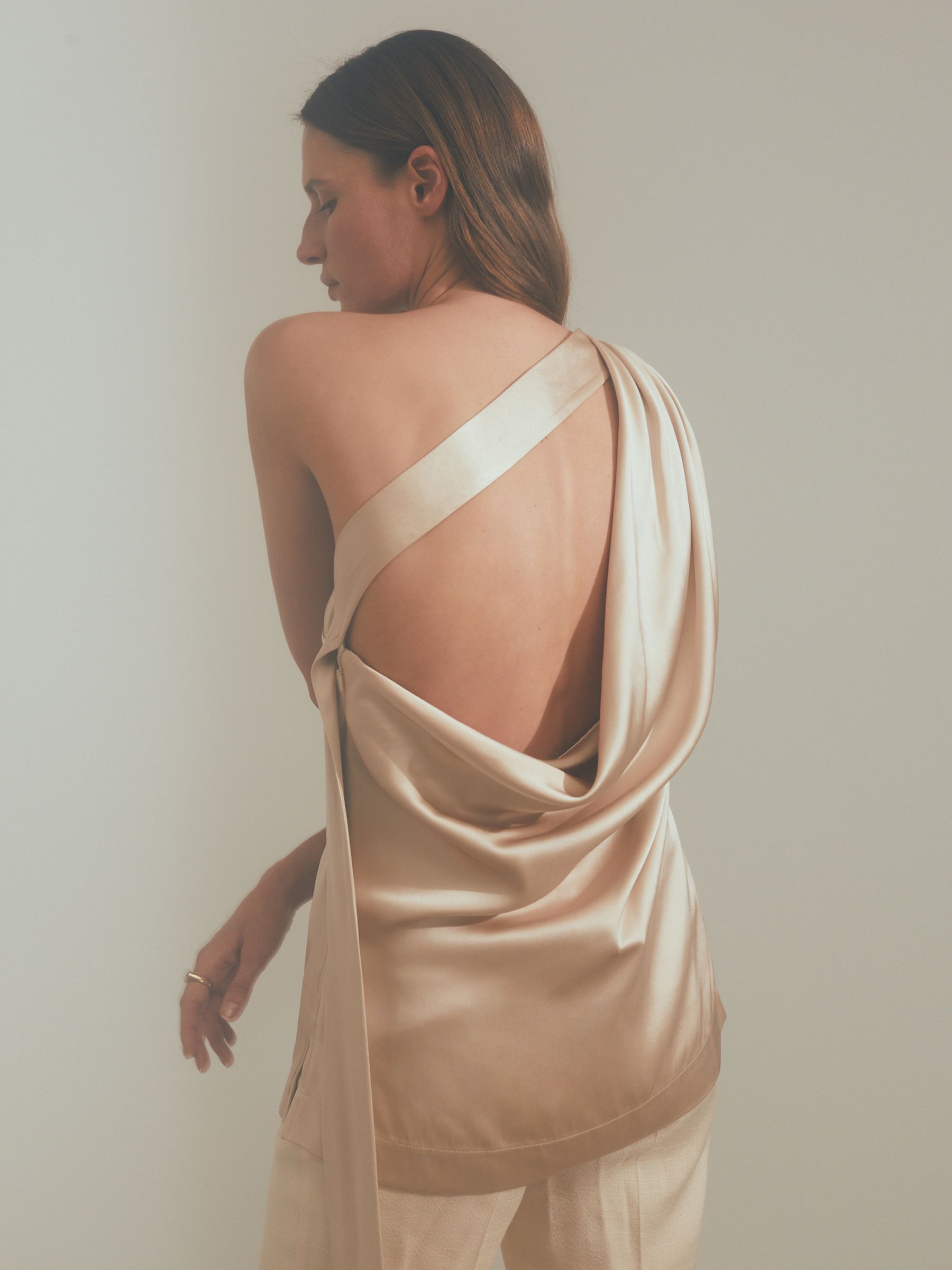 Atelier One-Shoulder Drape Back Top in Blush - Image 1 of 5