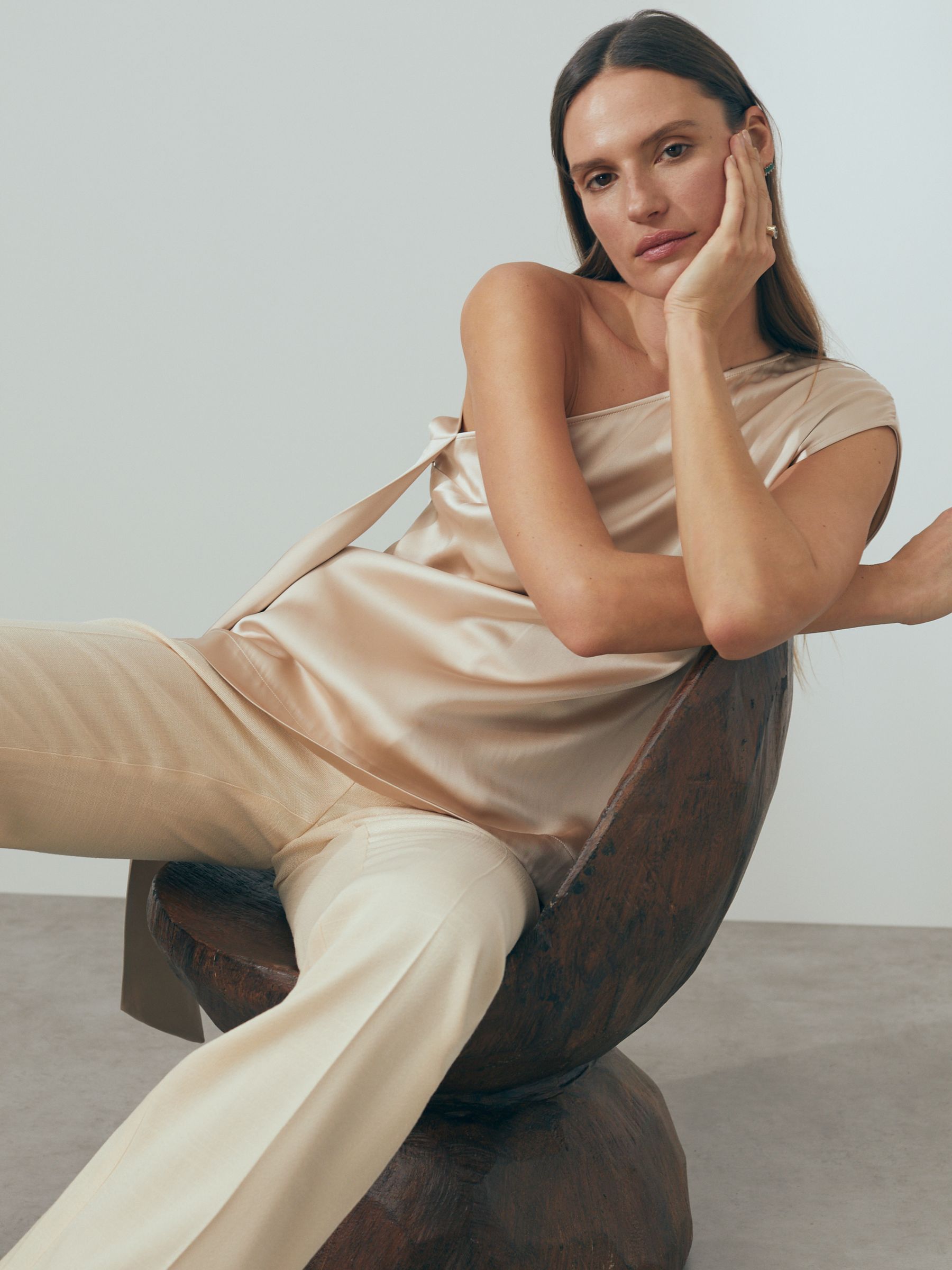 Atelier One-Shoulder Drape Back Top in Blush - Image 4 of 5