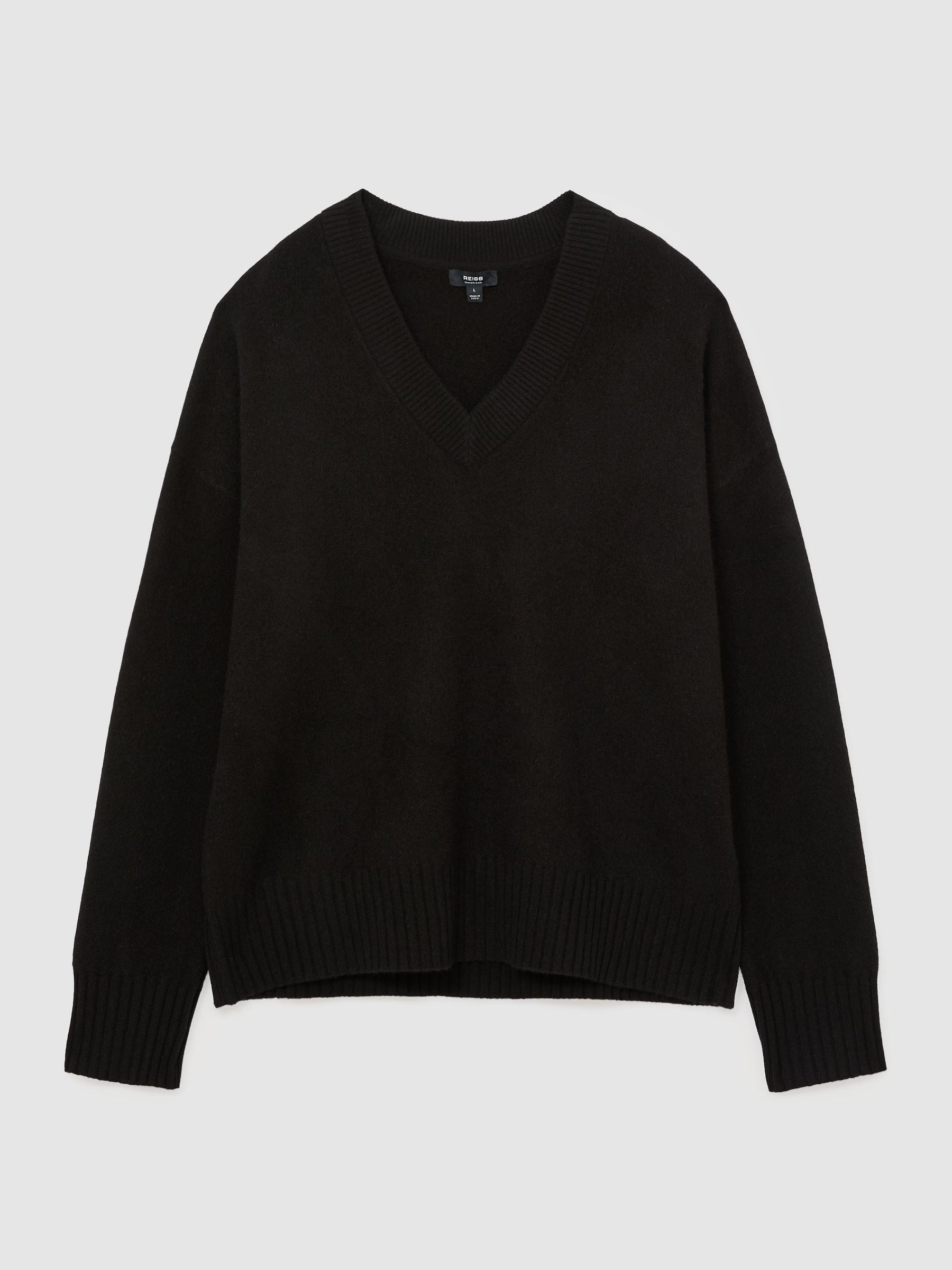 Wool-Cashmere V-Neck Jumper in Black - Image 2 of 6