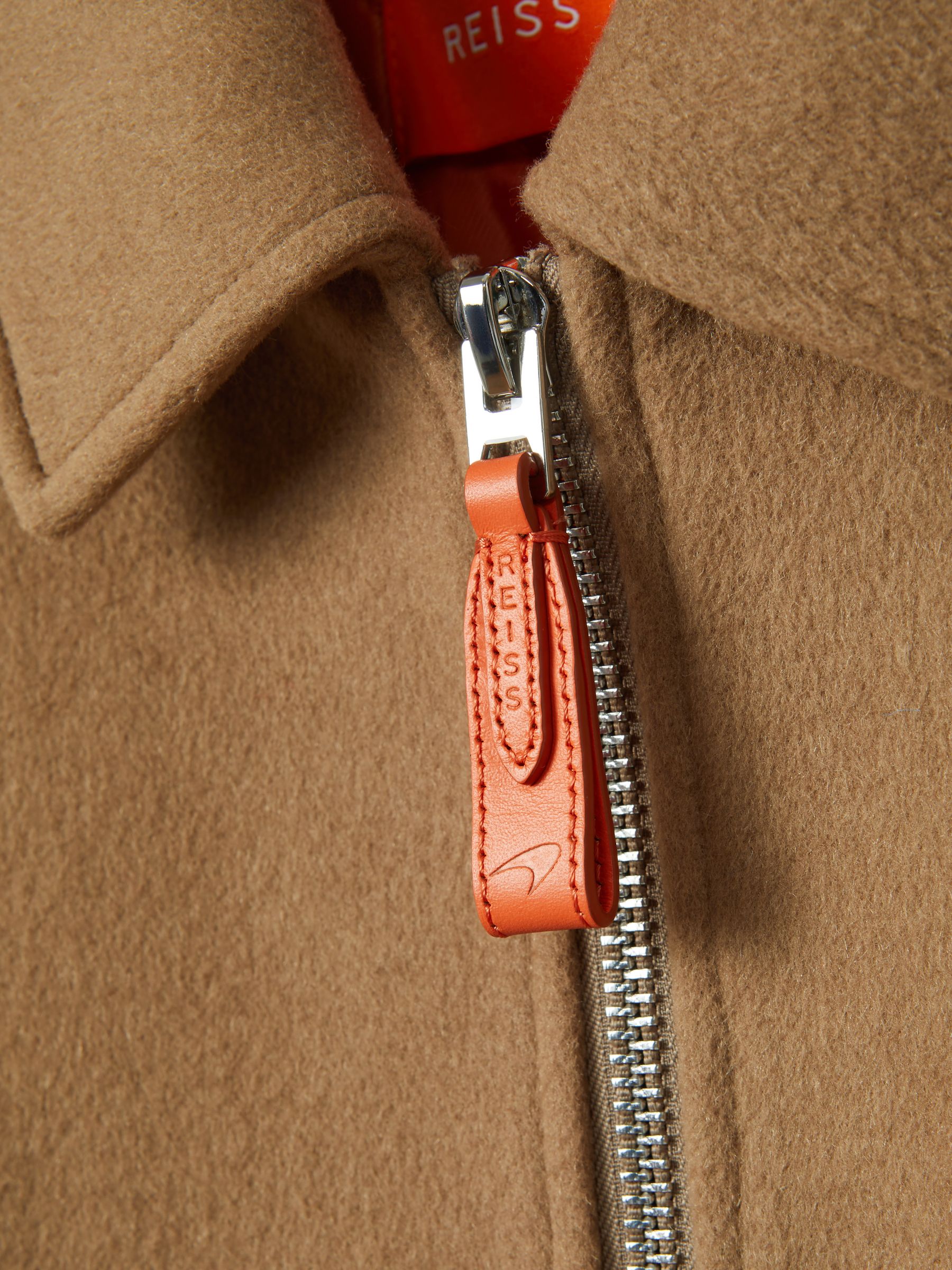 McLaren F1 Wool Blend Leather Patch Varsity Bomber Jacket in Camel - Image 8 of 9