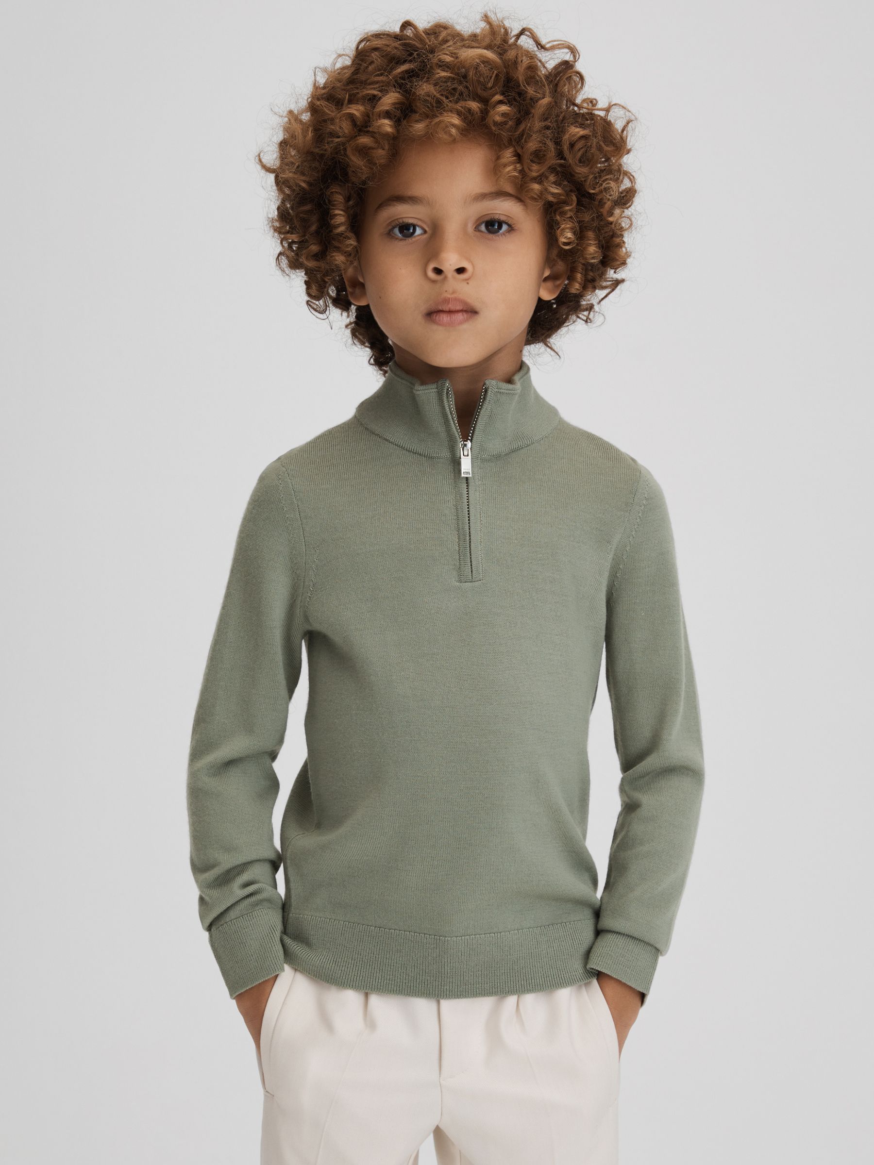 Teen Two Pack Of Merino Wool Zip-Neck Jumpers in Nickel Blue/Kale - Image 3 of 9
