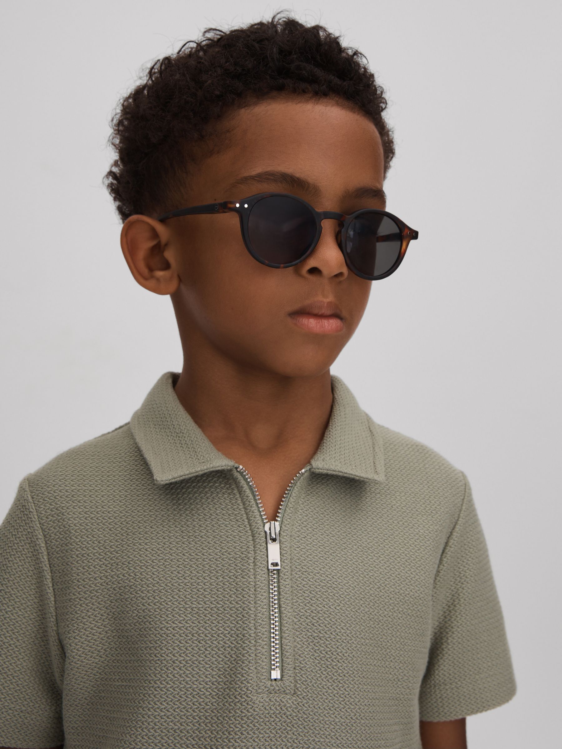 Junior Textured Cotton Half-Zip Polo Shirt in Pistachio - Image 3 of 4