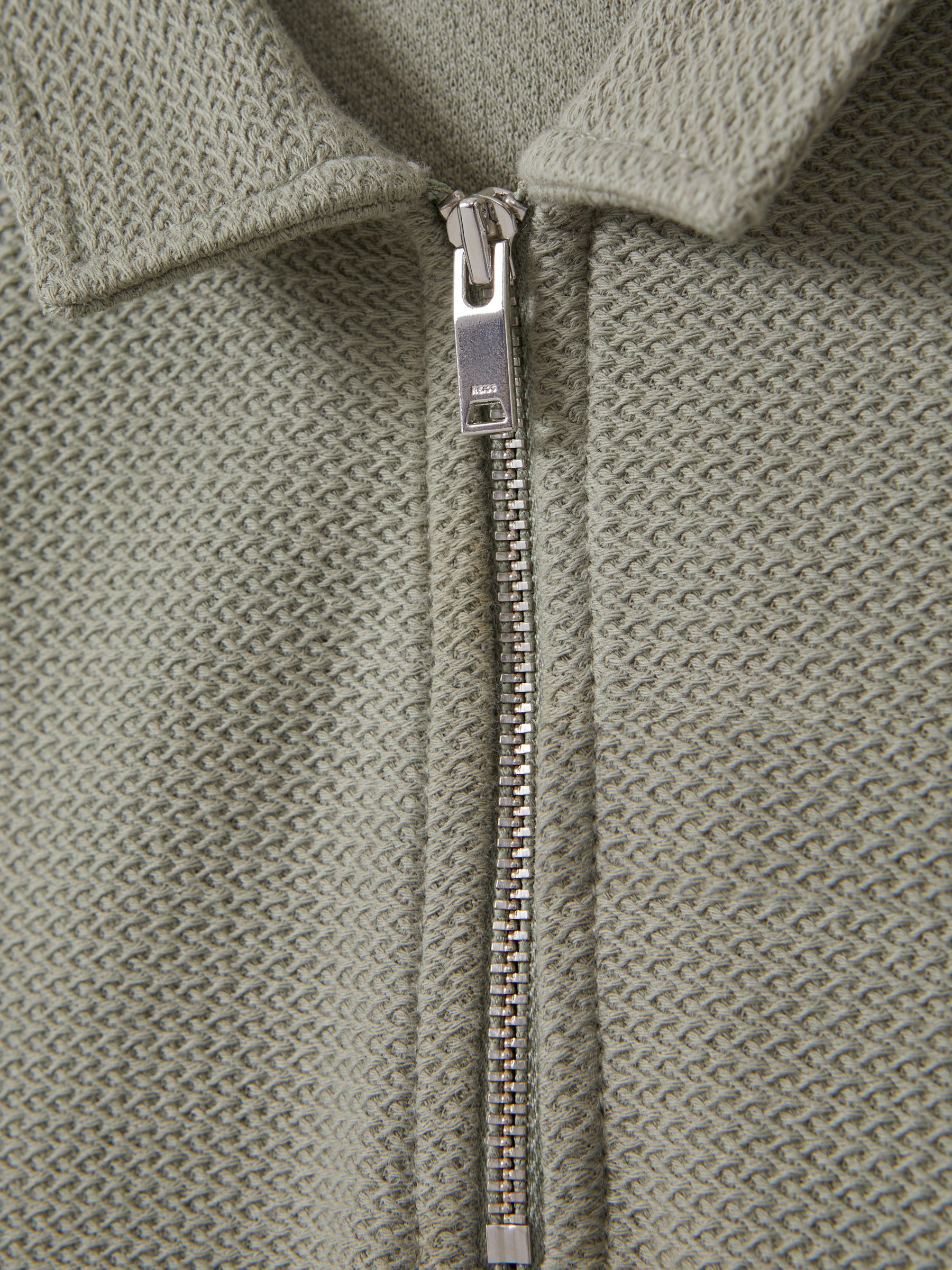 Junior Textured Cotton Half-Zip Polo Shirt in Pistachio - Image 4 of 4