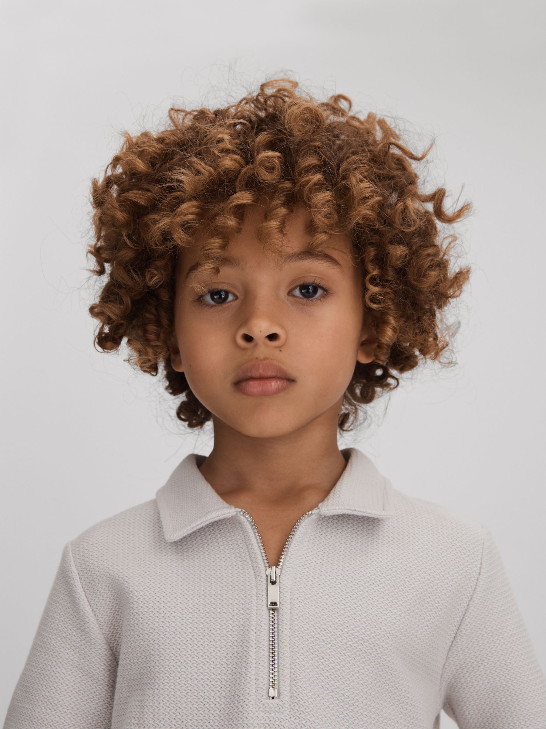 3-9 yrs Textured Cotton Half-Zip Polo Shirt in Silver - Image 3 of 4