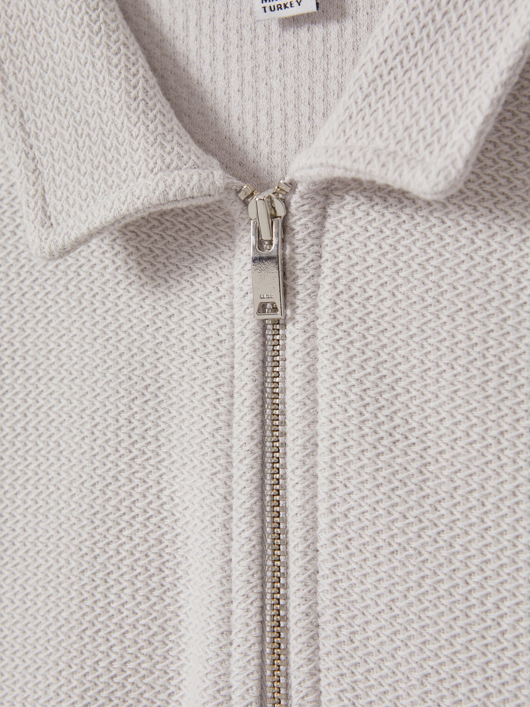 3-9 yrs Textured Cotton Half-Zip Polo Shirt in Silver - Image 4 of 4