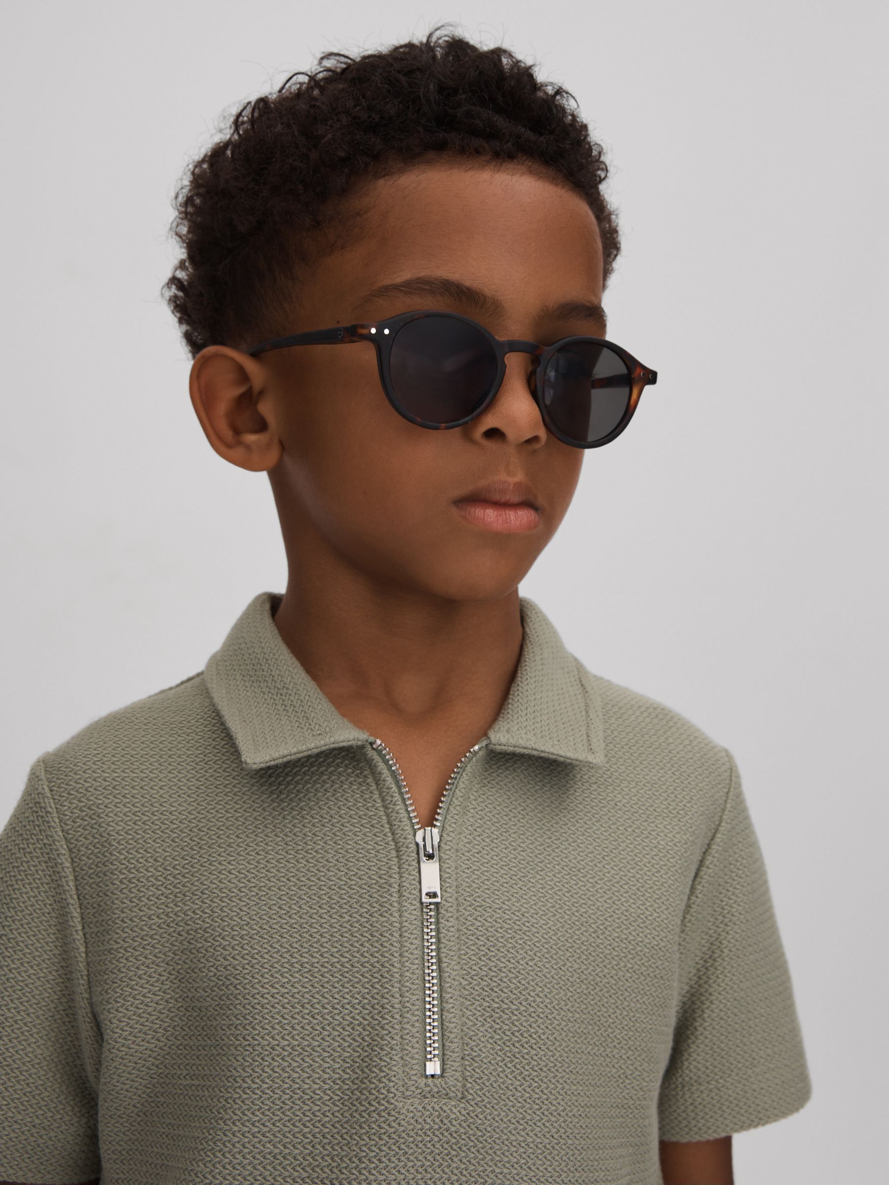 Senior Textured Cotton Half-Zip Polo Shirt in Pistachio - Image 1 of 4