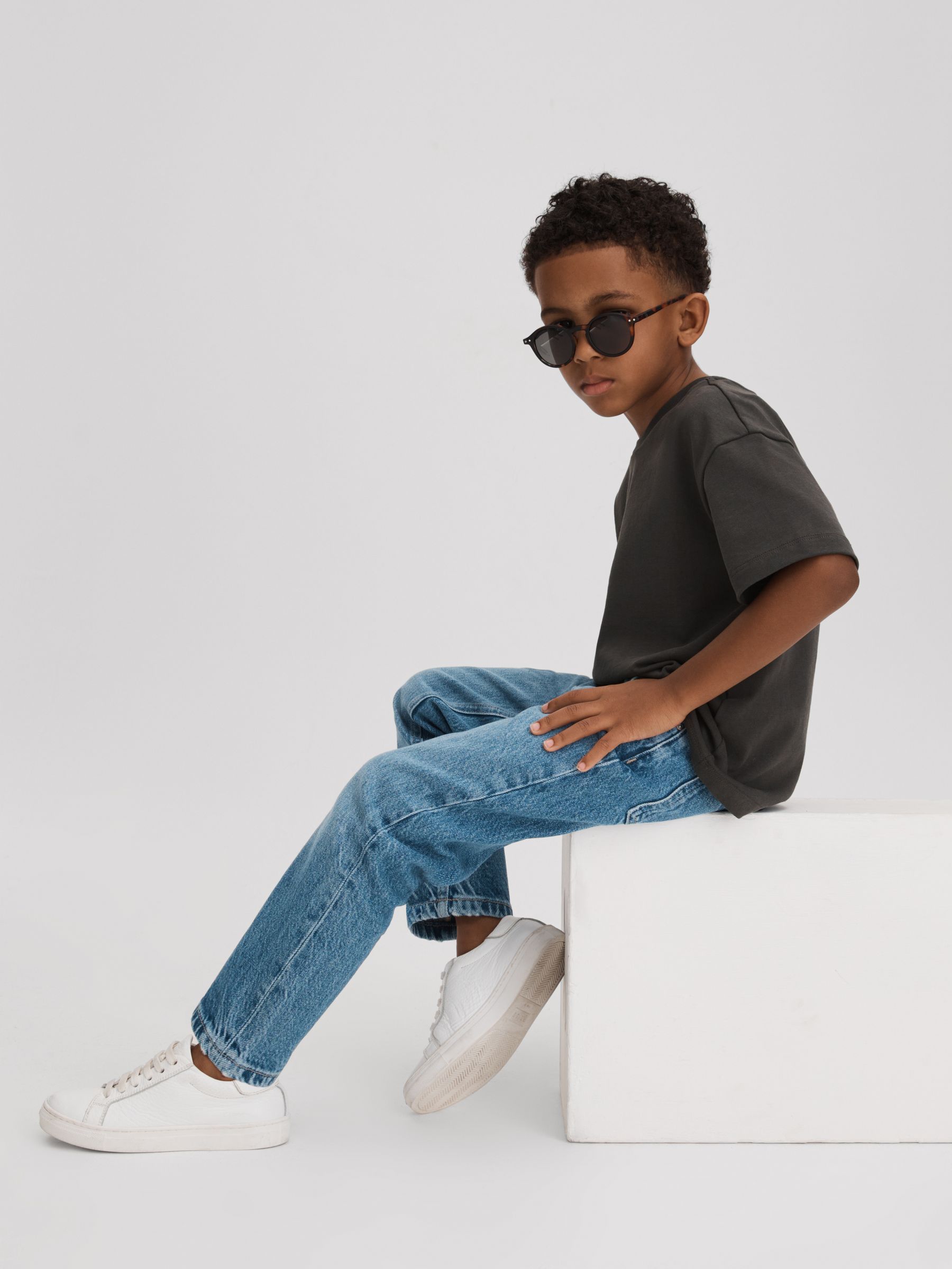 Teen Oversized Cotton Crew Neck T-Shirt in Washed Black - Image 3 of 4