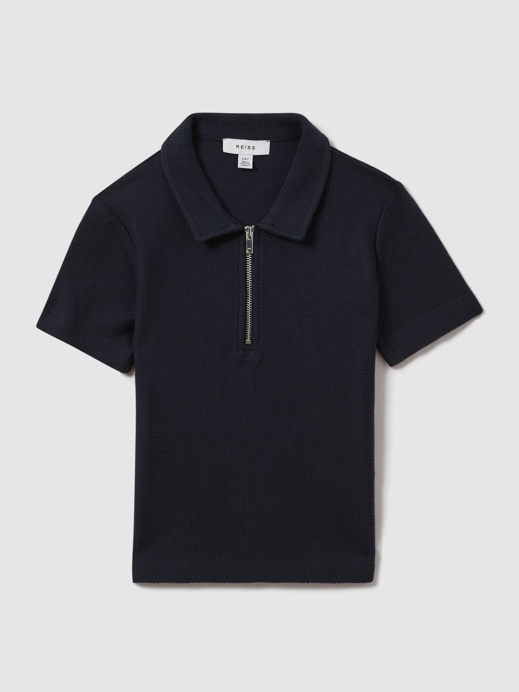 3-9 yrs Textured Cotton Half-Zip Polo Shirt in Navy - Image 2 of 4 3-9 yrs Textured Cotton Half-Zip Polo Shirt in Navy - Image 2 of 4