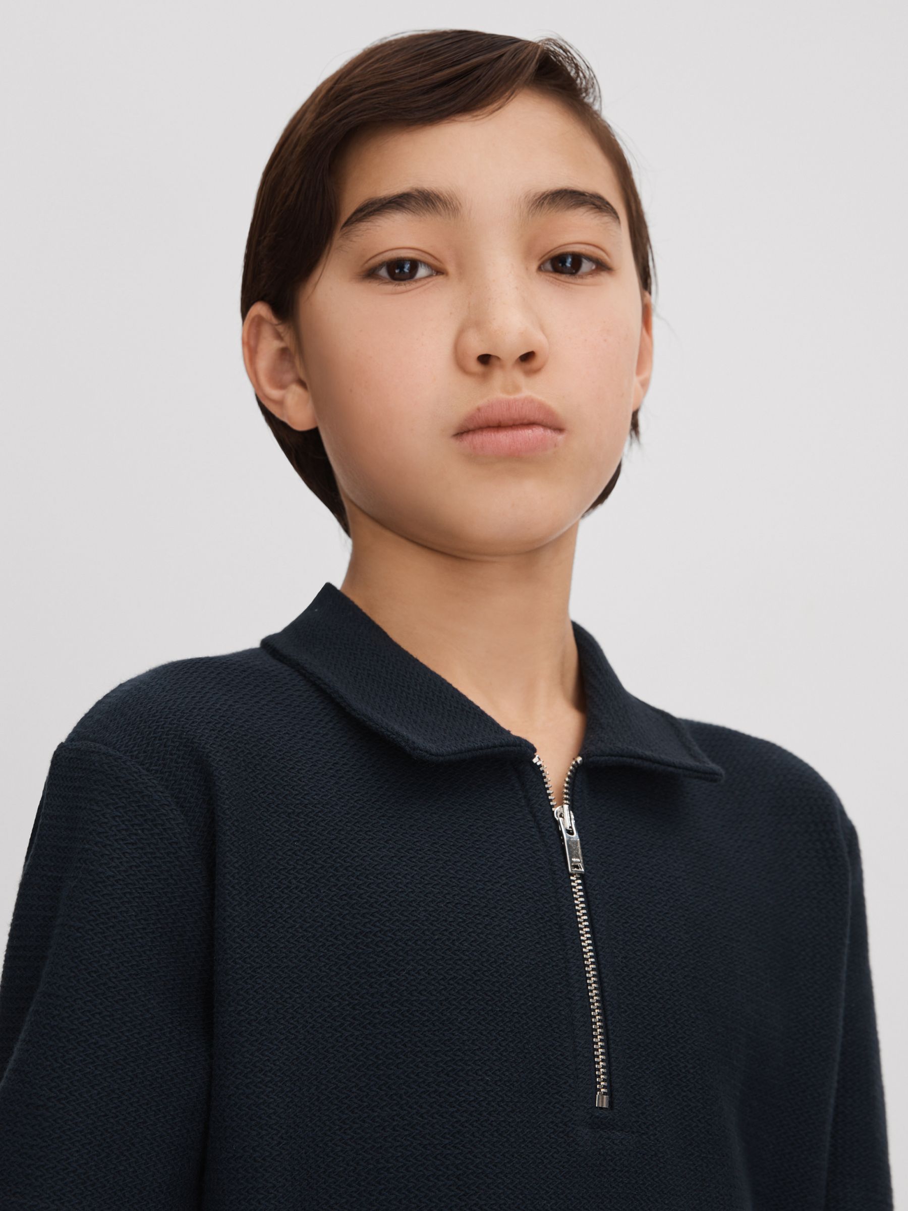 3-9 yrs Textured Cotton Half-Zip Polo Shirt in Navy - Image 3 of 4