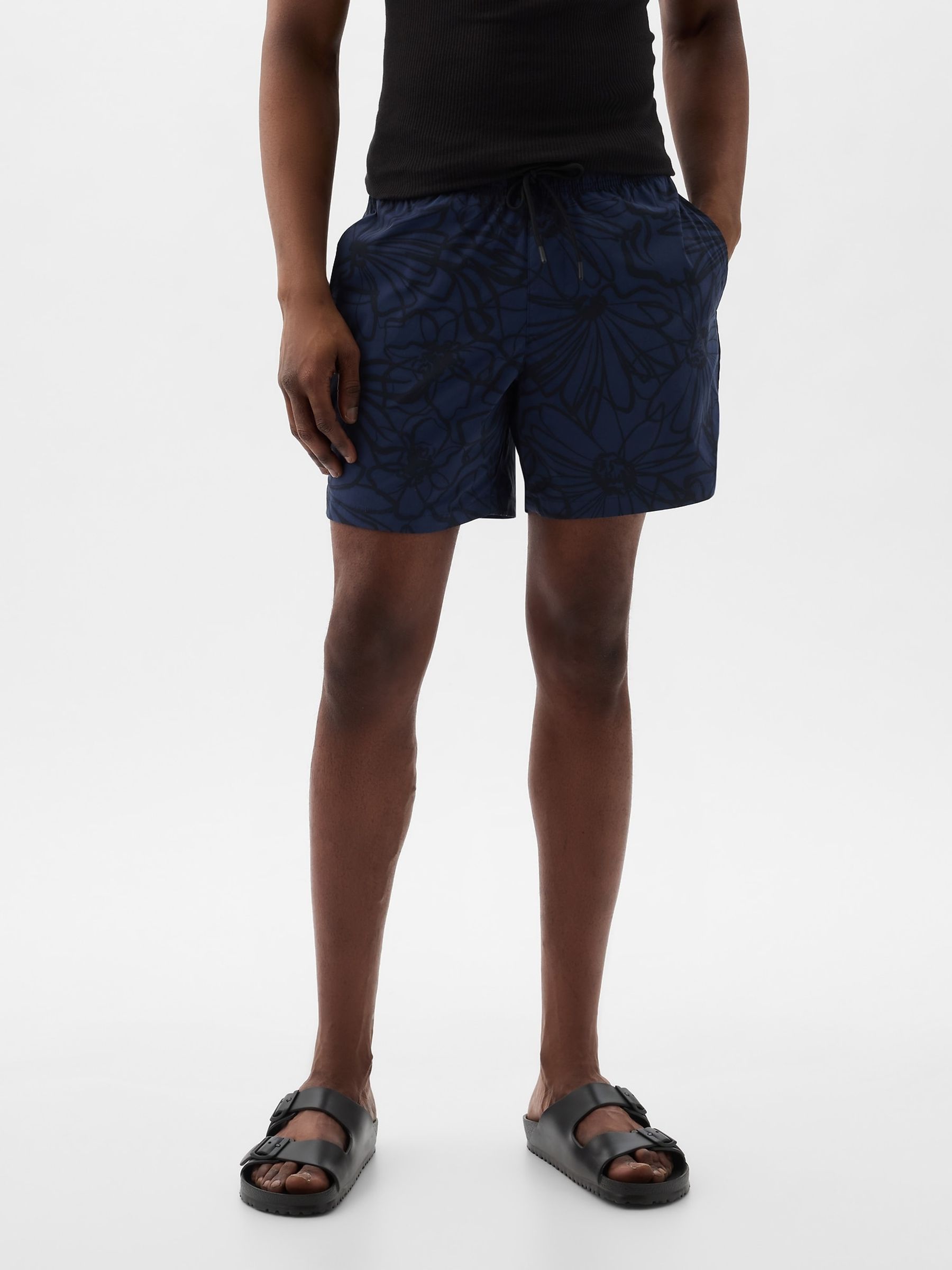 Blue Floral Floral Swim Short - Image 1 of 5