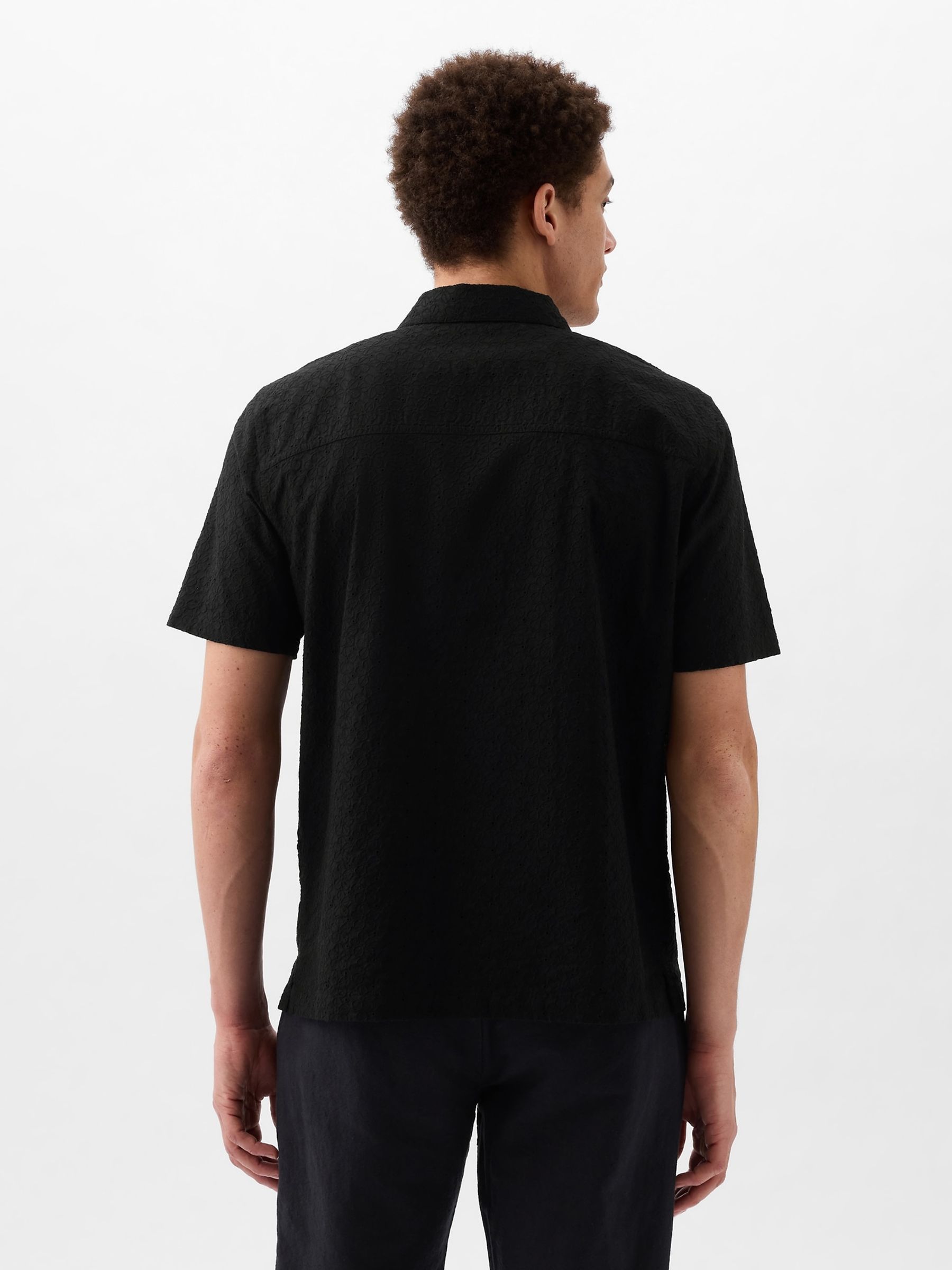 Black Eyelet Resort Shirt in Standard Fit - Image 2 of 4