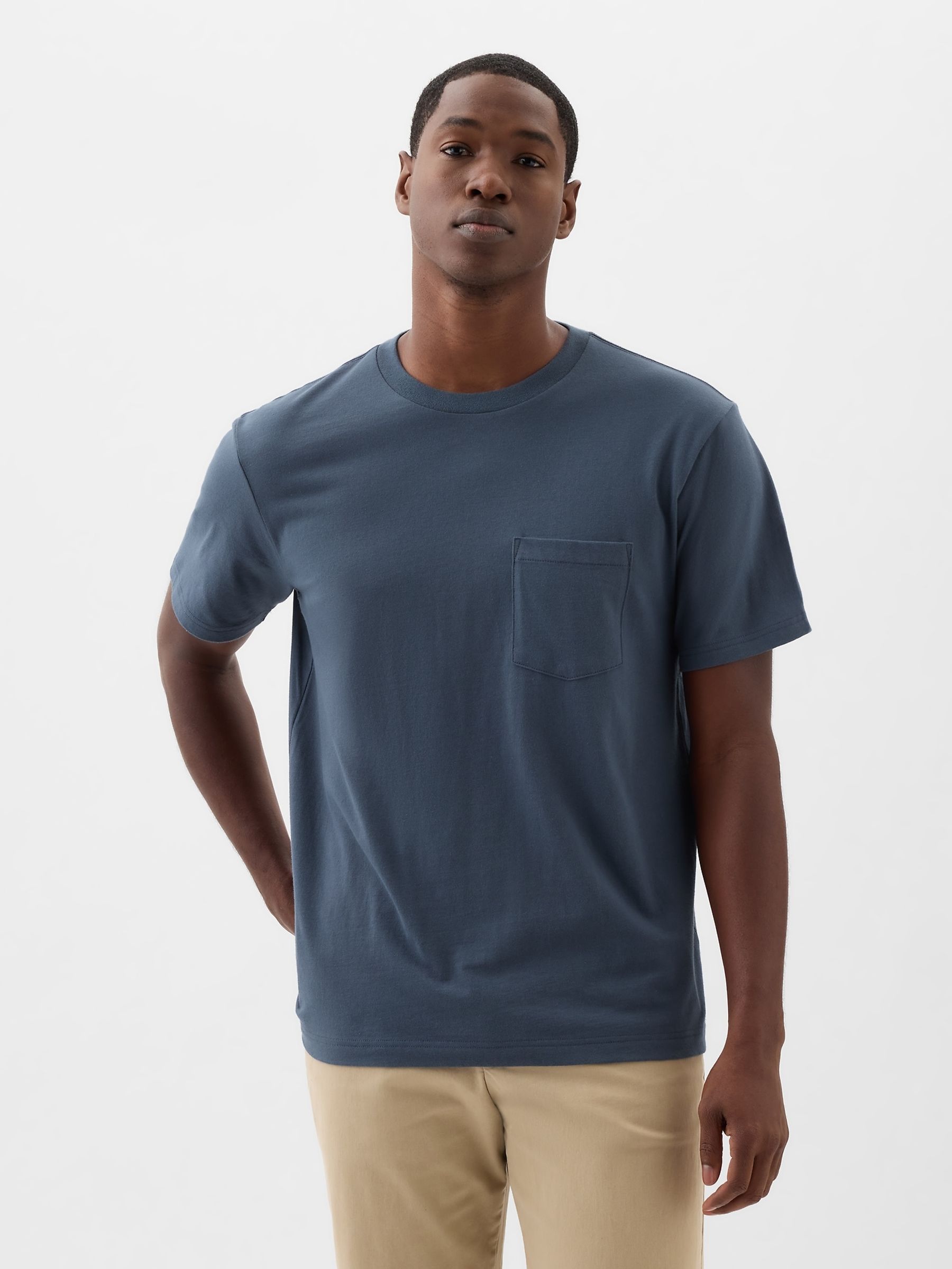 Dark Blue Original Pocket 100% Cotton Crew Neck Short Sleeve T-Shirt - Image 1 of 6