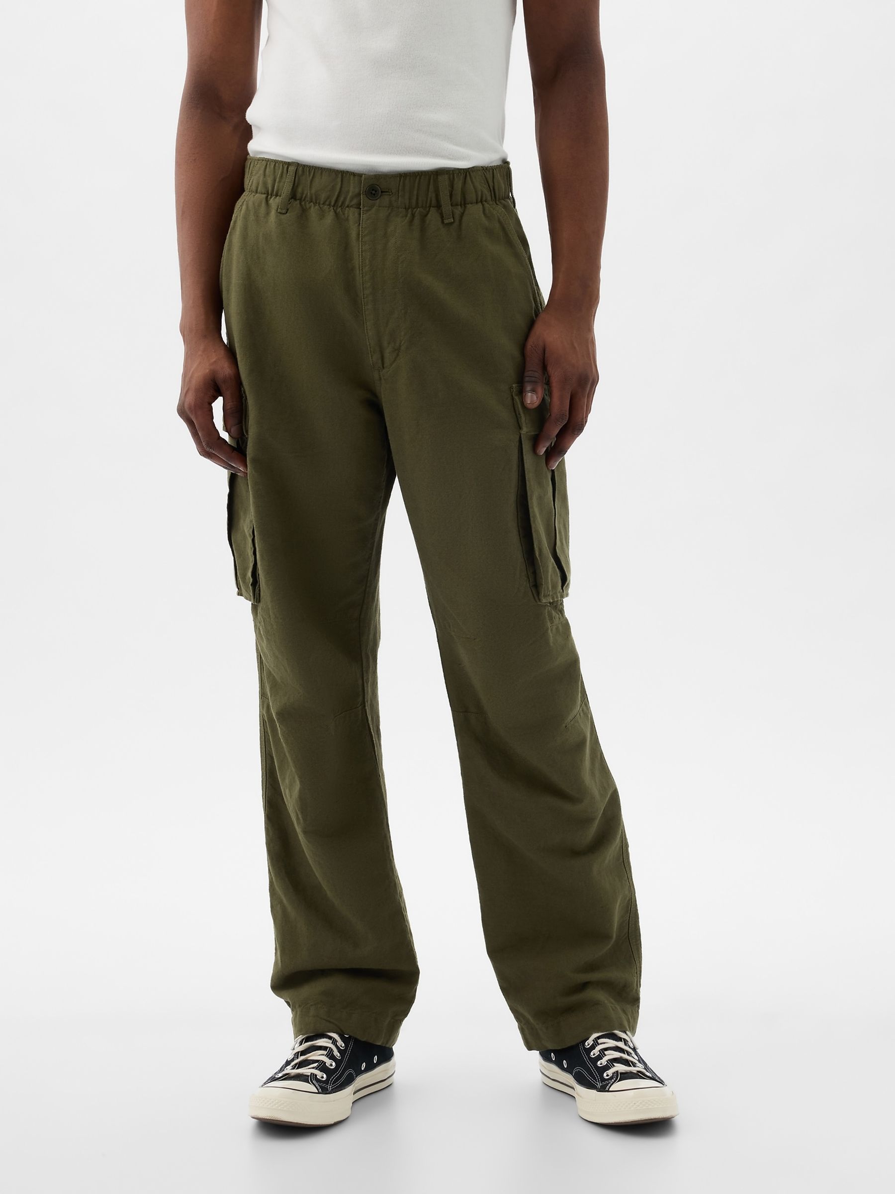 Green Linen Blend Cargo Trousers - Image 1 of 6