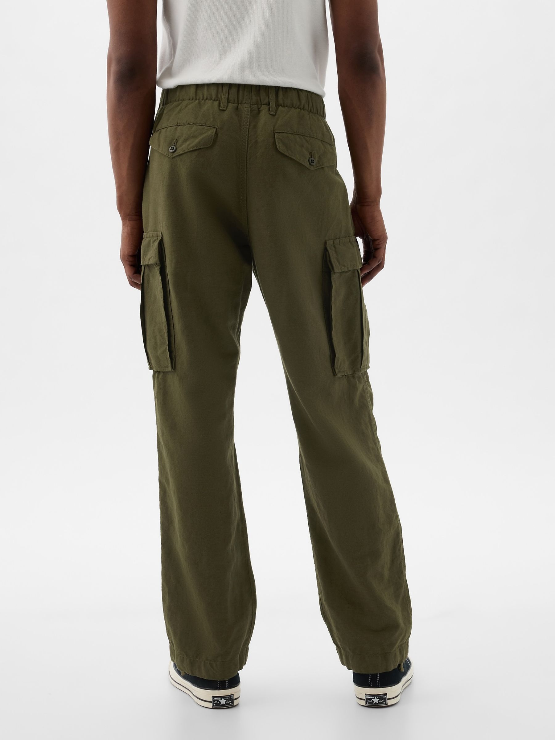 Green Linen Blend Cargo Trousers - Image 3 of 6
