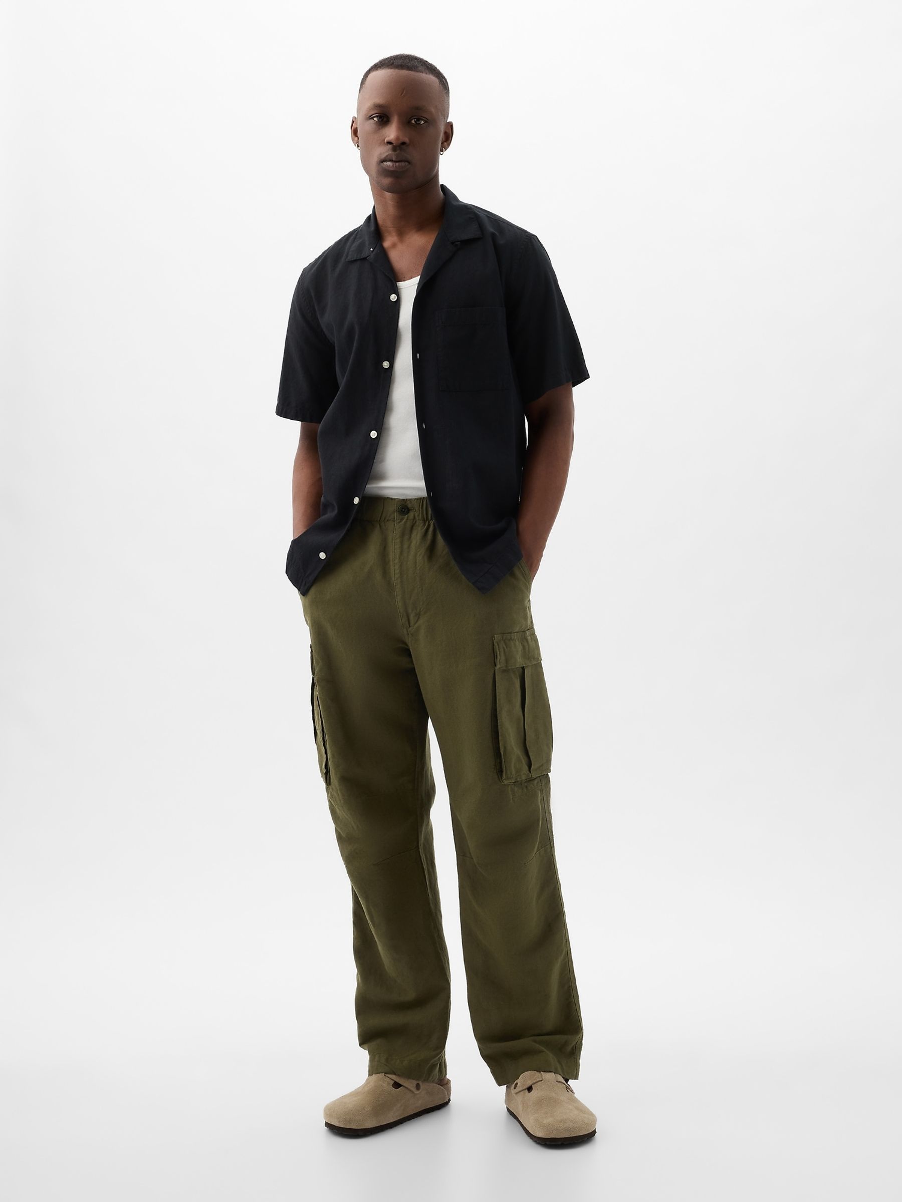 Green Linen Blend Cargo Trousers - Image 5 of 6