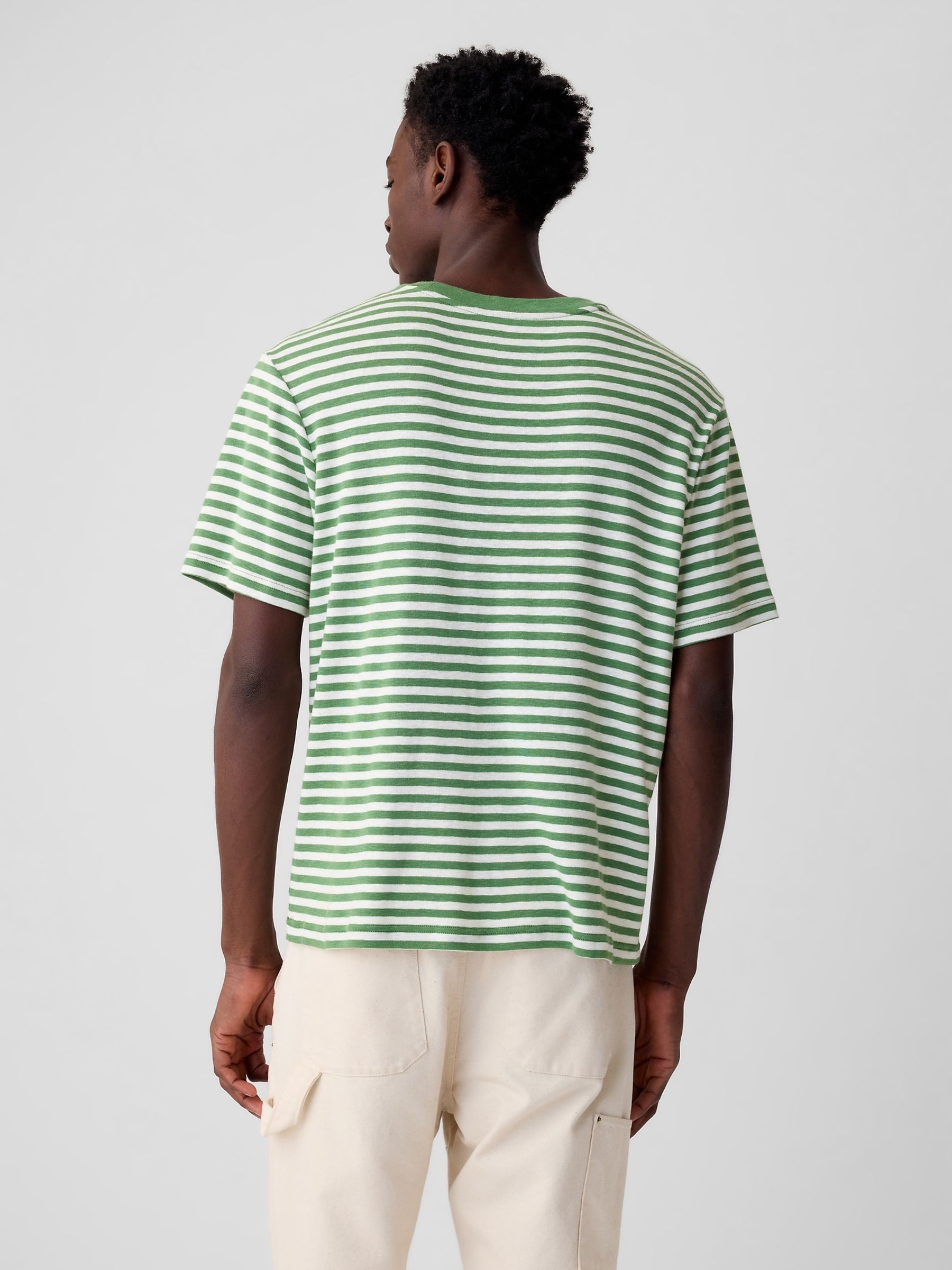 Green Short Sleeve Crew Neck Stripe T-Shirt - Image 2 of 4