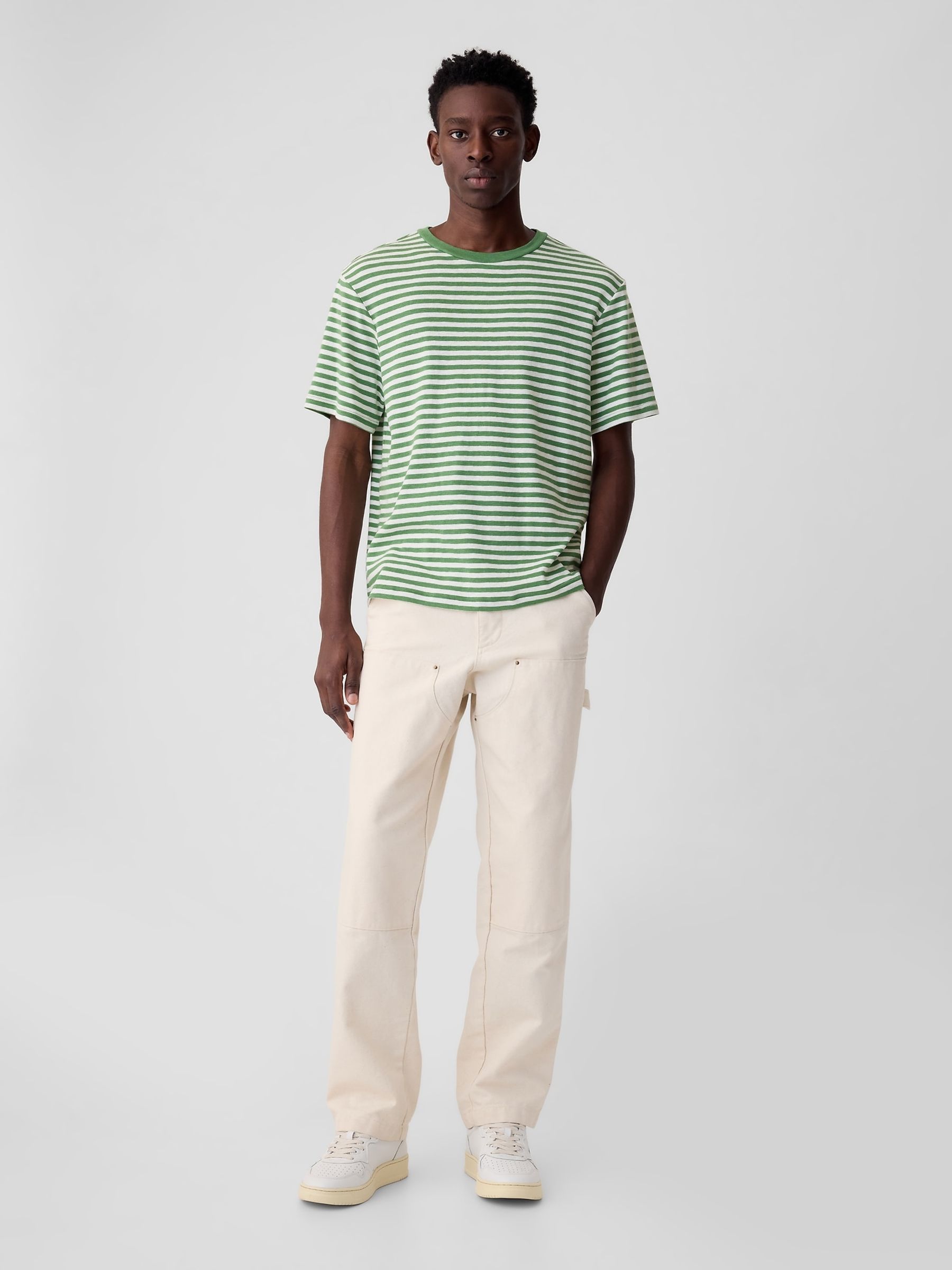 Green Short Sleeve Crew Neck Stripe T-Shirt - Image 3 of 4