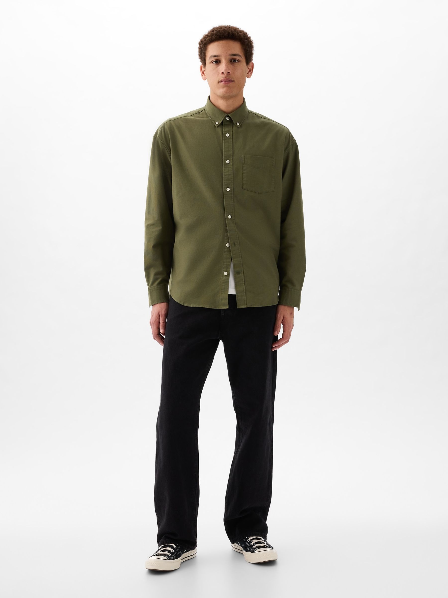 Green Long Sleeve Oversized Oxford Shirt - Image 3 of 6