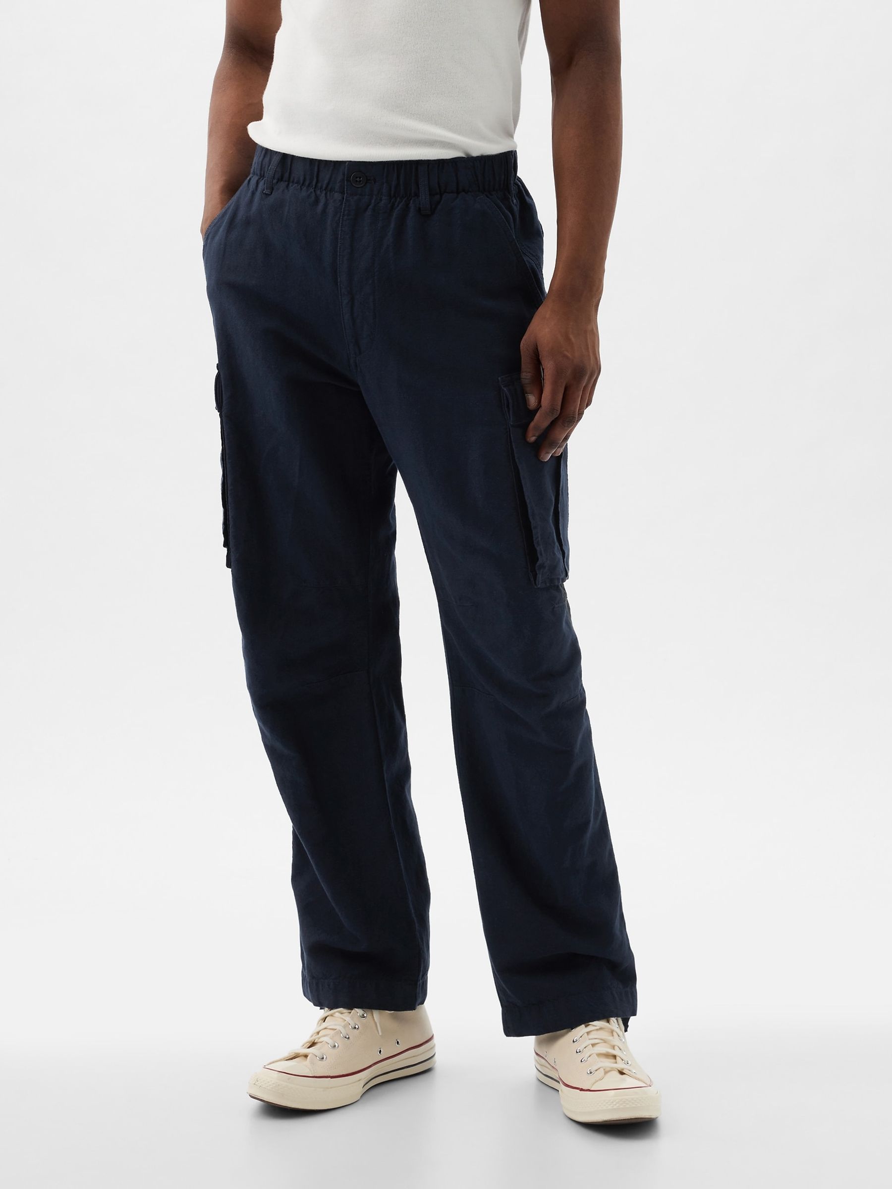 Blue Linen Blend Cargo Trousers - Image 1 of 1