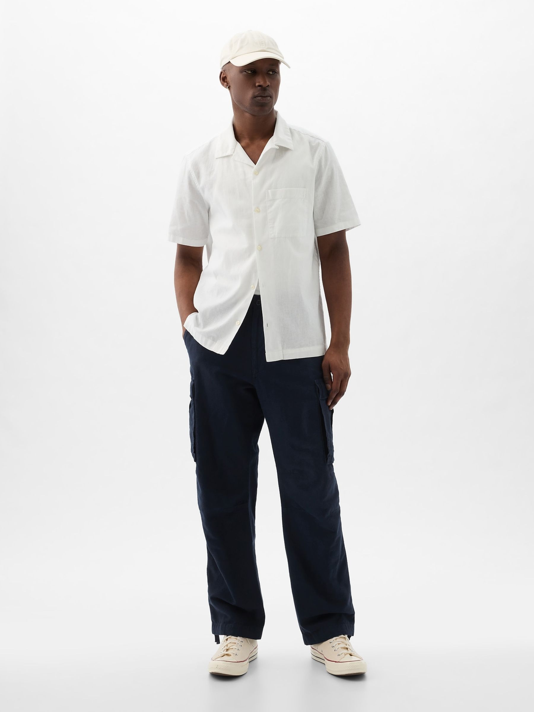 Blue Linen Blend Cargo Trousers - Image 4 of 5