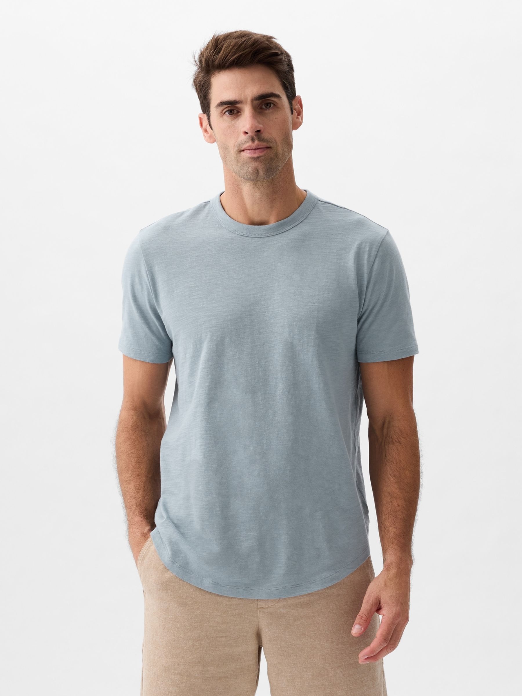 Blue Light Cotton Short Sleeve Curved Hem T-Shirt - Image 1 of 1