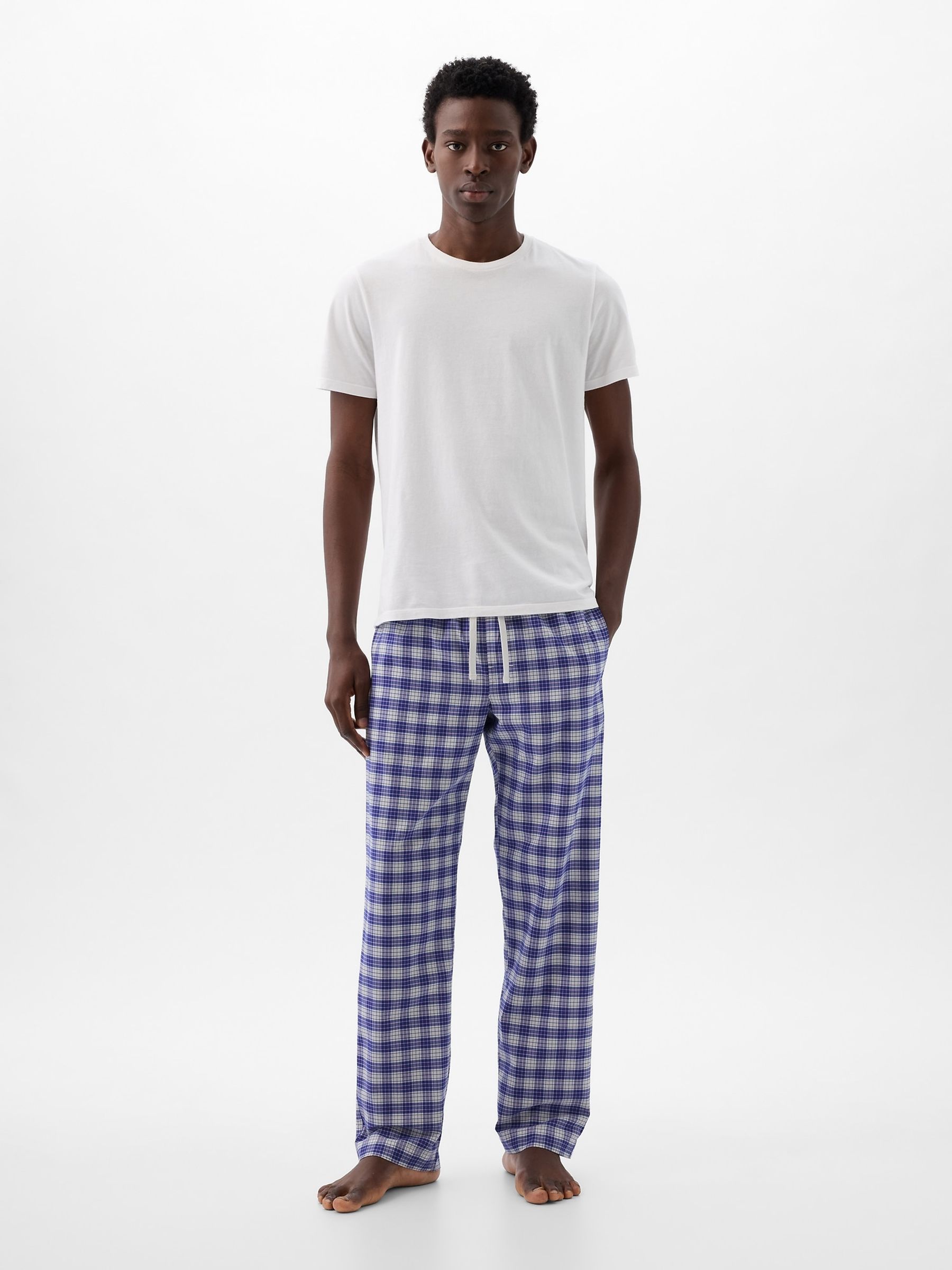 Dark Blue Check Soft Cotton Woven Pyjama Bottoms - Image 1 of 4