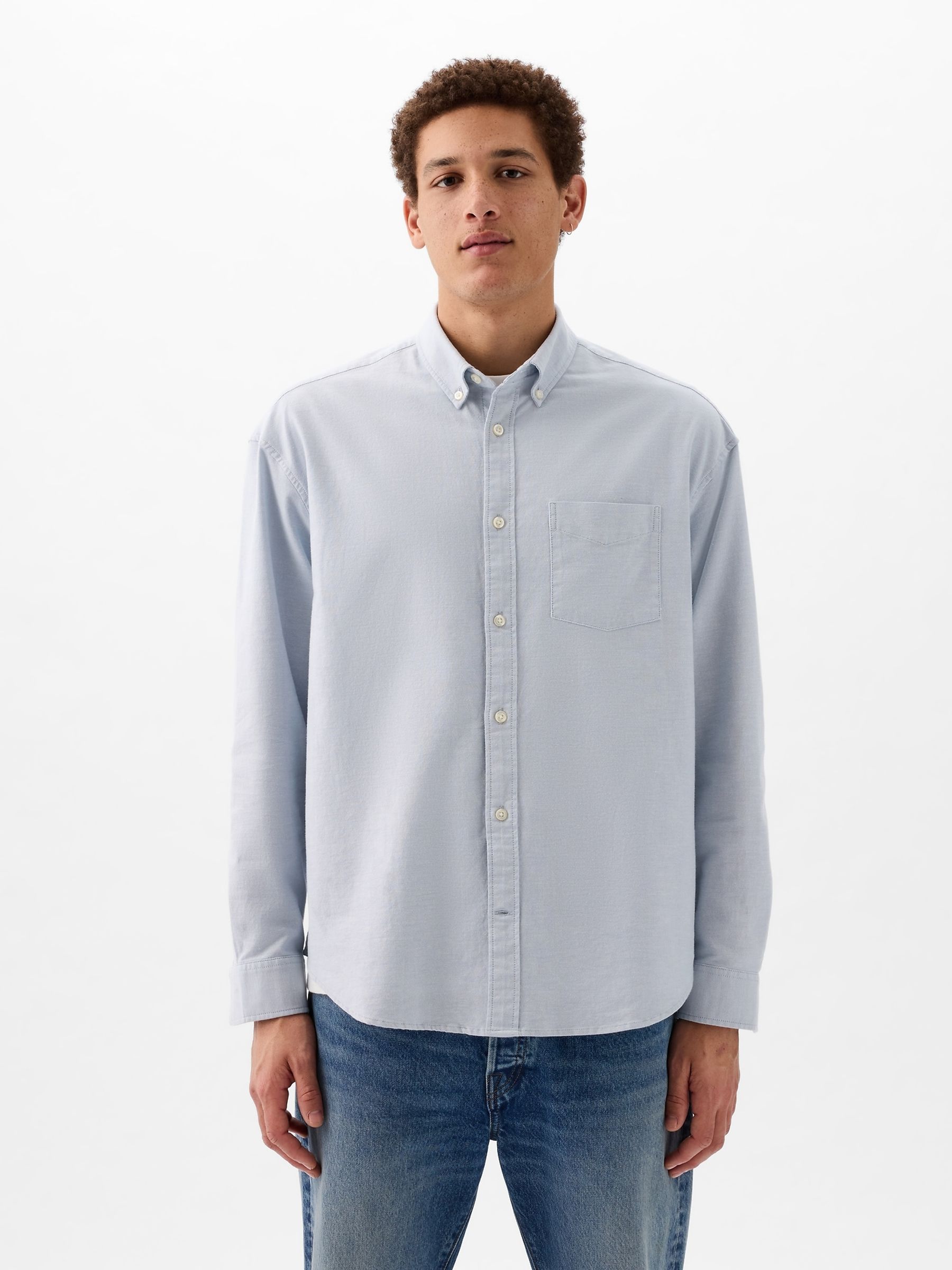 Blue Long Sleeve Oversized Oxford Shirt - Image 1 of 3