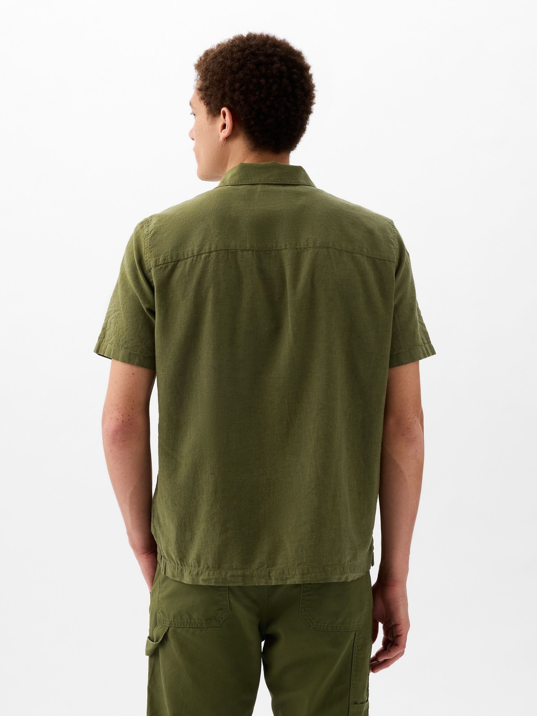 Green Linen Cotton Short Sleeve Shirt - Image 3 of 5