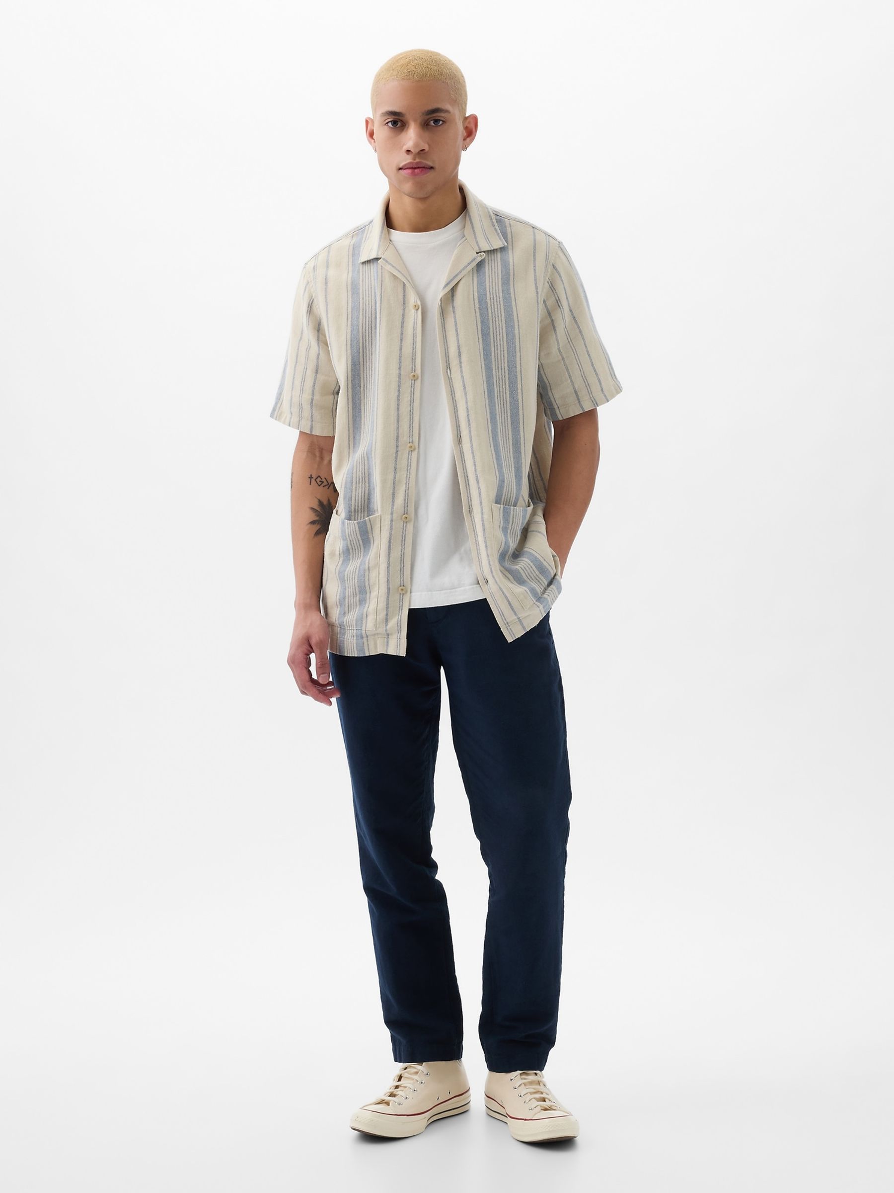 Cream Short Sleeve Linen Cotton Shirt - Image 2 of 4