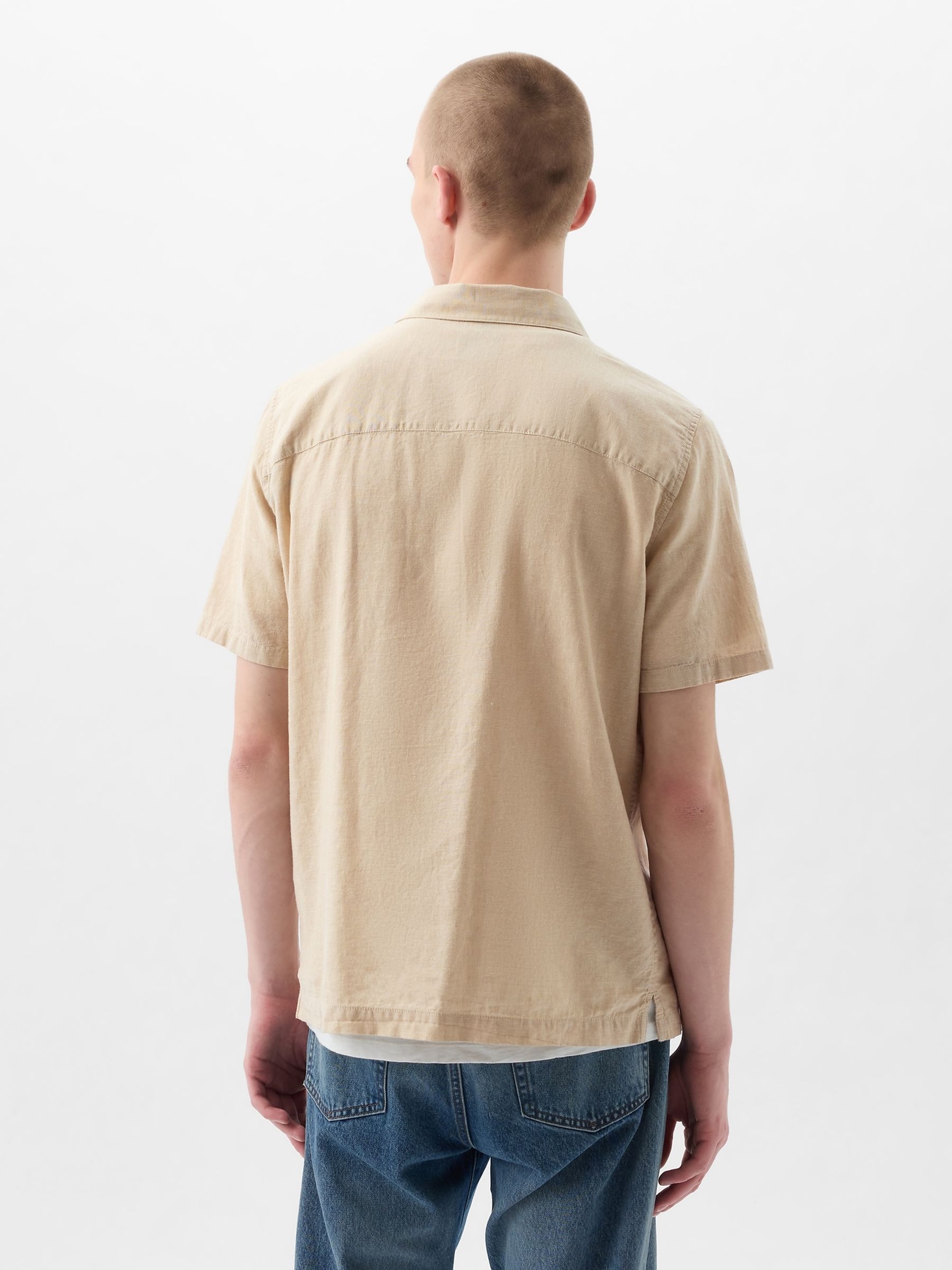 Neutral Linen Cotton Short Sleeve Shirt - Image 2 of 4