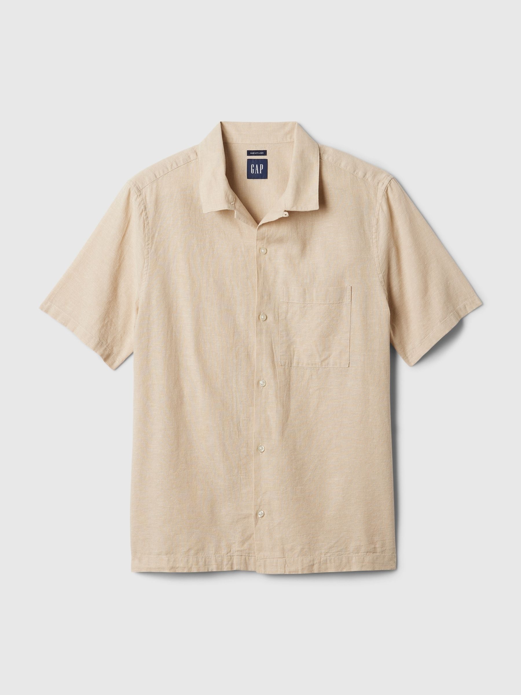 Neutral Linen Cotton Short Sleeve Shirt - Image 4 of 4