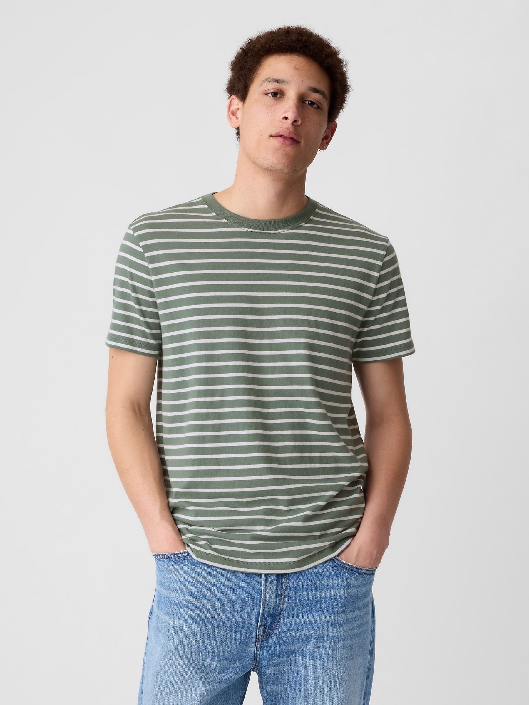 Green Cotton Everyday Soft Stripe T-Shirt - Image 1 of 3