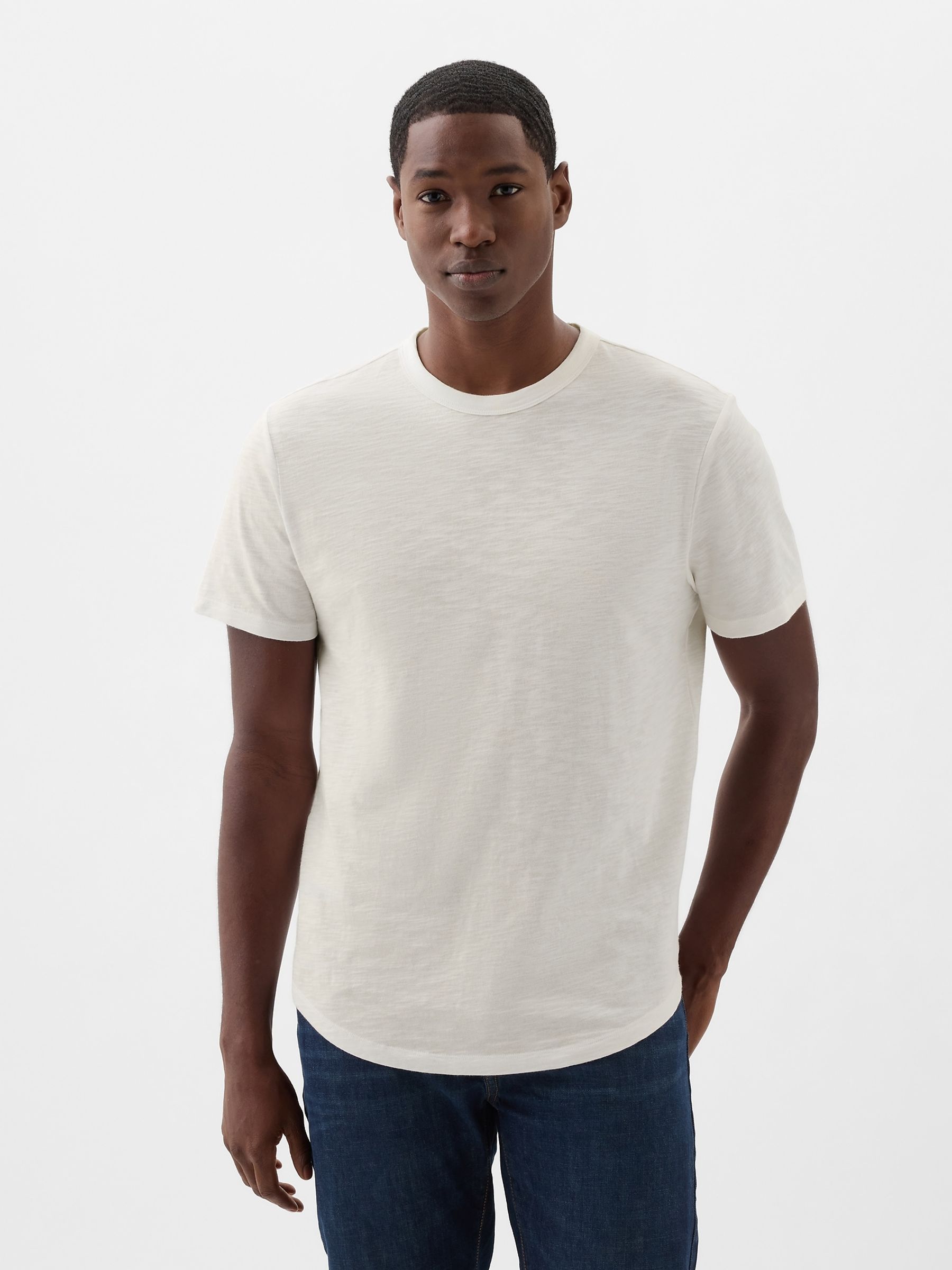 White Cotton Short Sleeve Curved Hem T-Shirt - Image 1 of 4