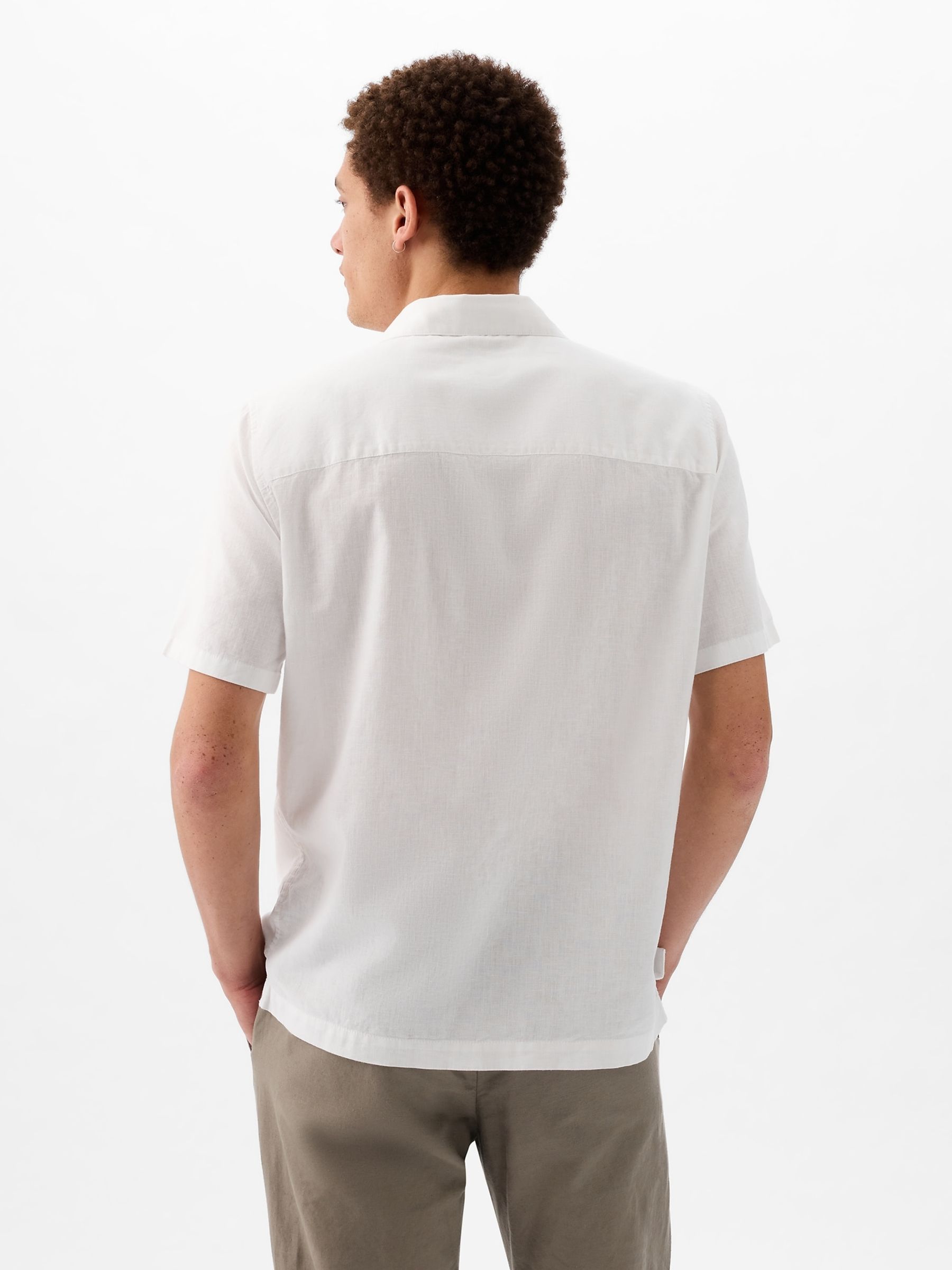 White Linen Cotton Short Sleeve Shirt - Image 2 of 4