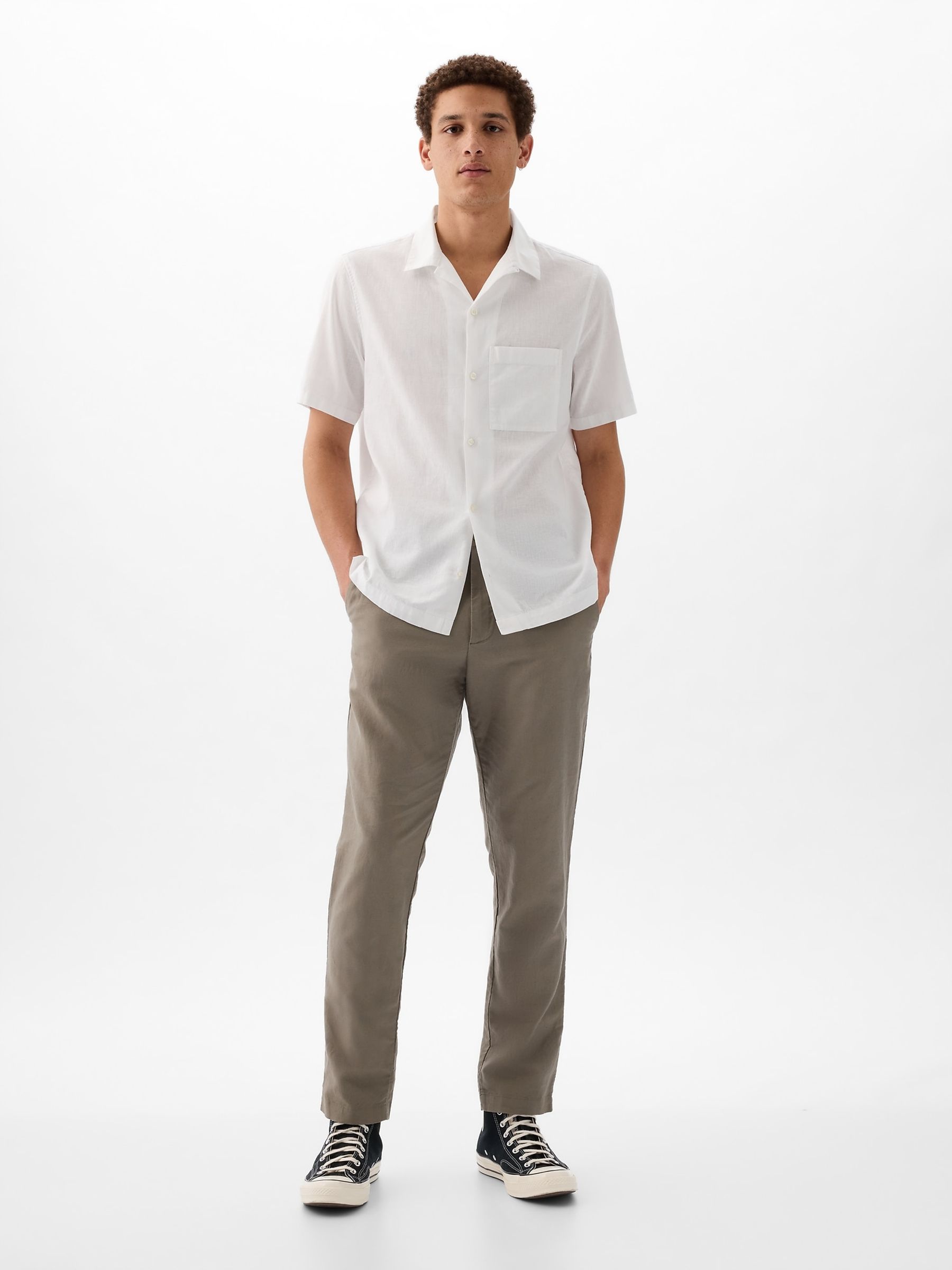 White Linen Cotton Short Sleeve Shirt - Image 3 of 4