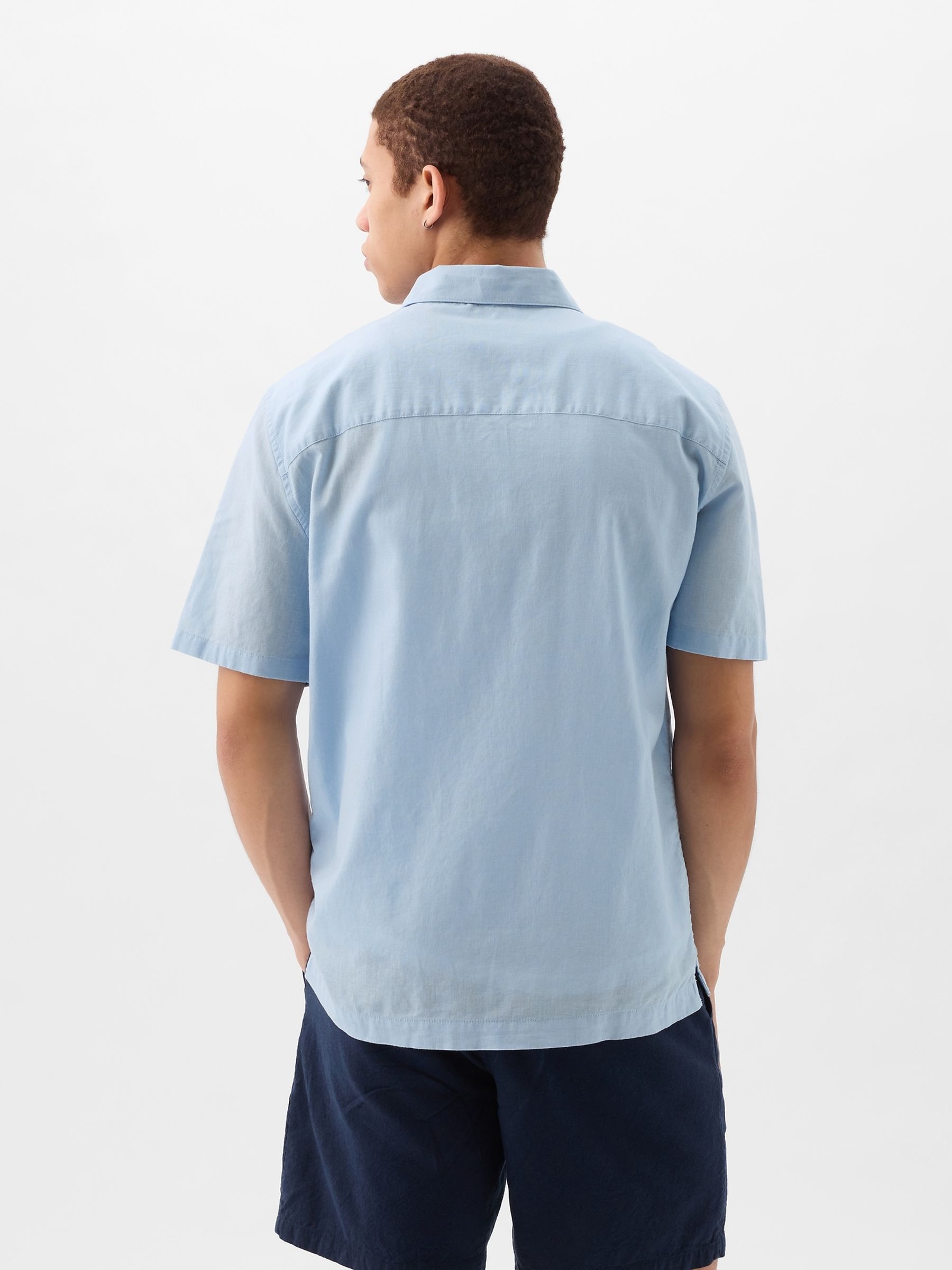 Blue Linen Cotton Short Sleeve Shirt - Image 2 of 4