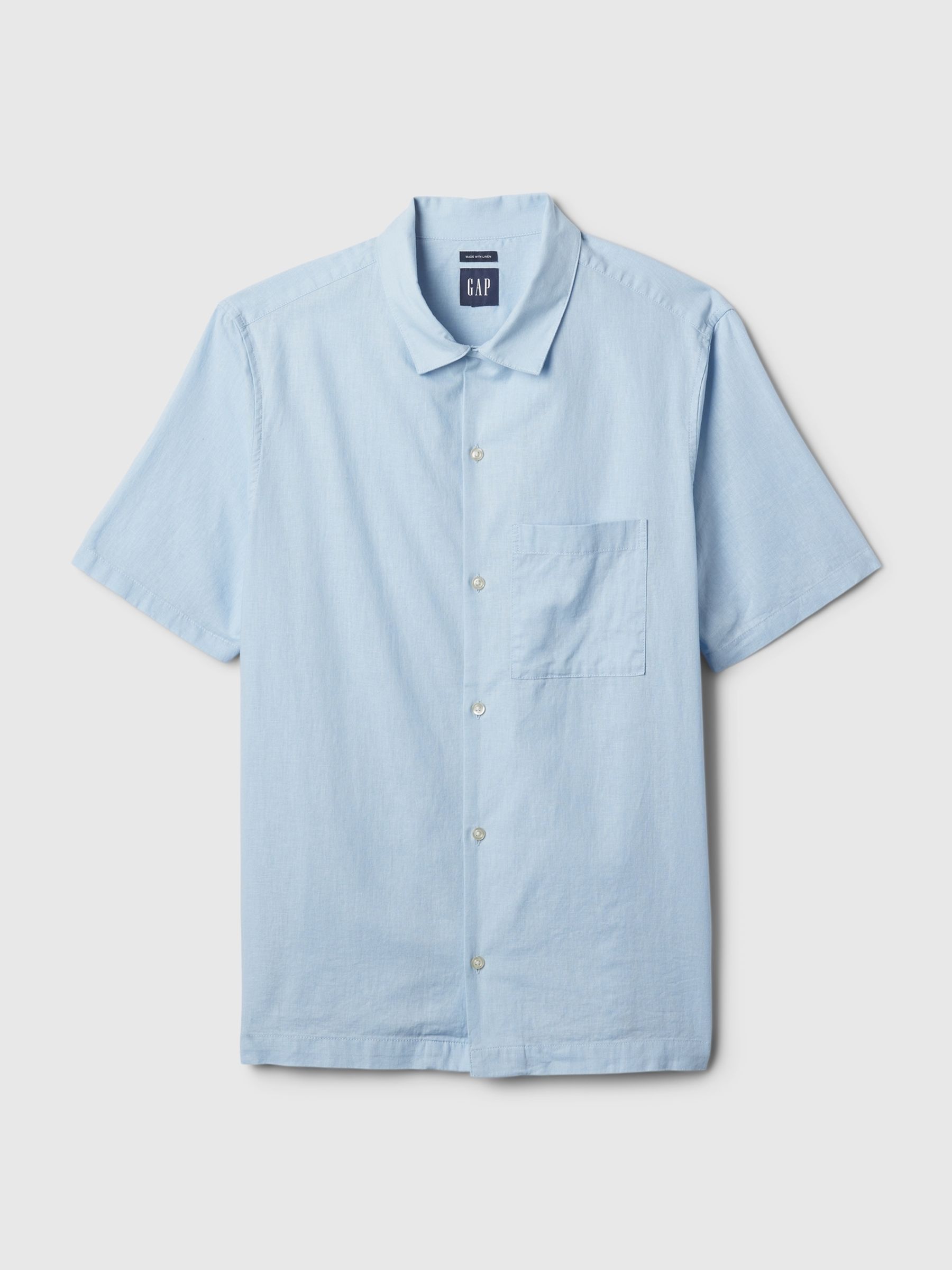 Blue Linen Cotton Short Sleeve Shirt - Image 4 of 4