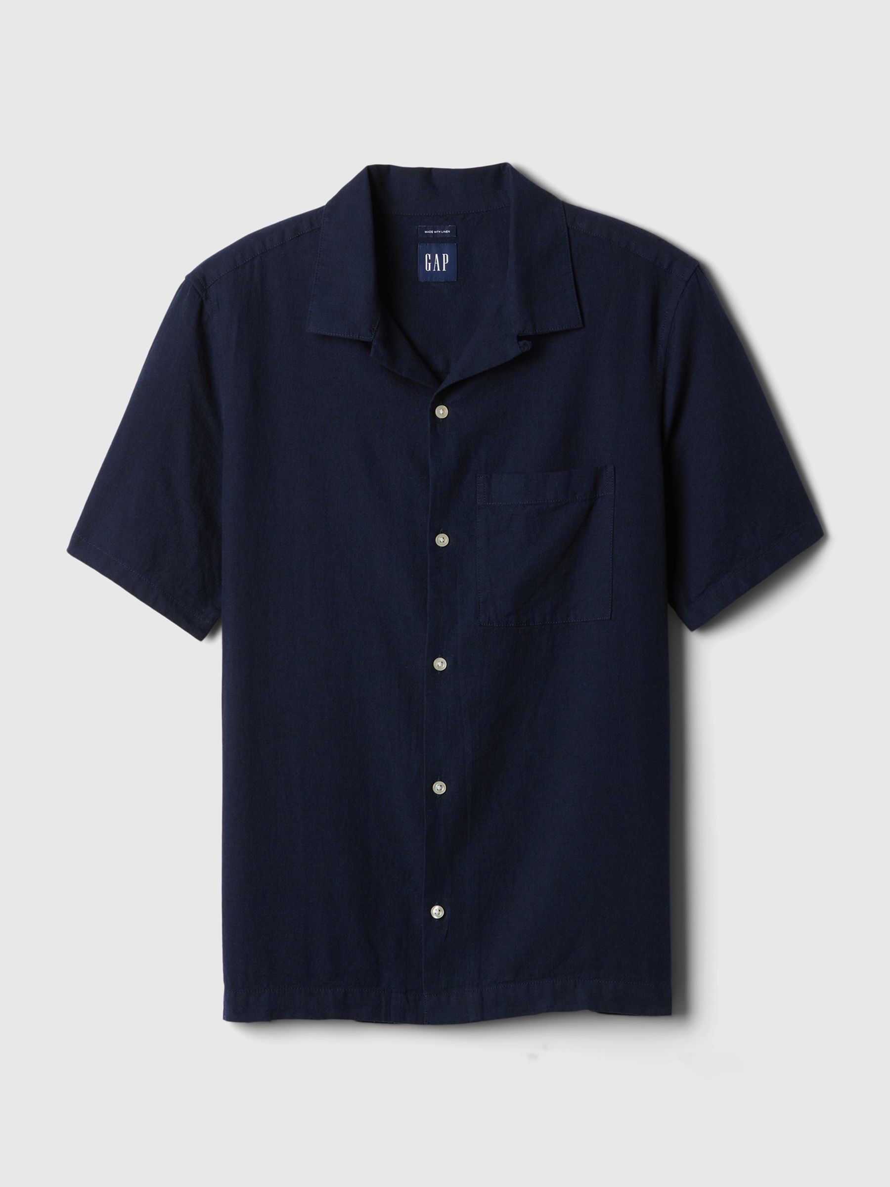 Navy Blue Short Sleeve Linen Cotton Shirt - Image 4 of 4