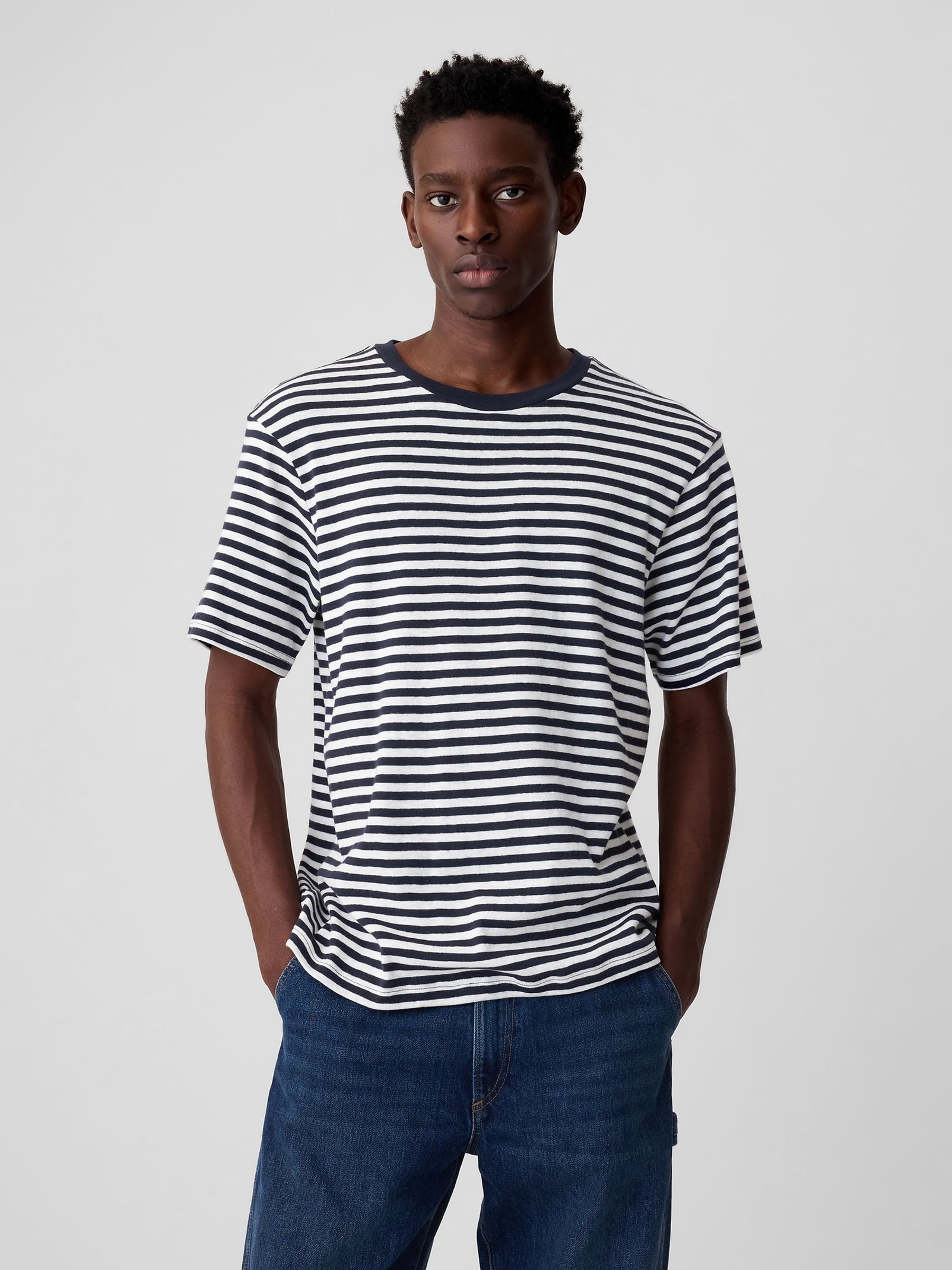Blue Short Sleeve Crew Neck Stripe T-Shirt - Image 1 of 1