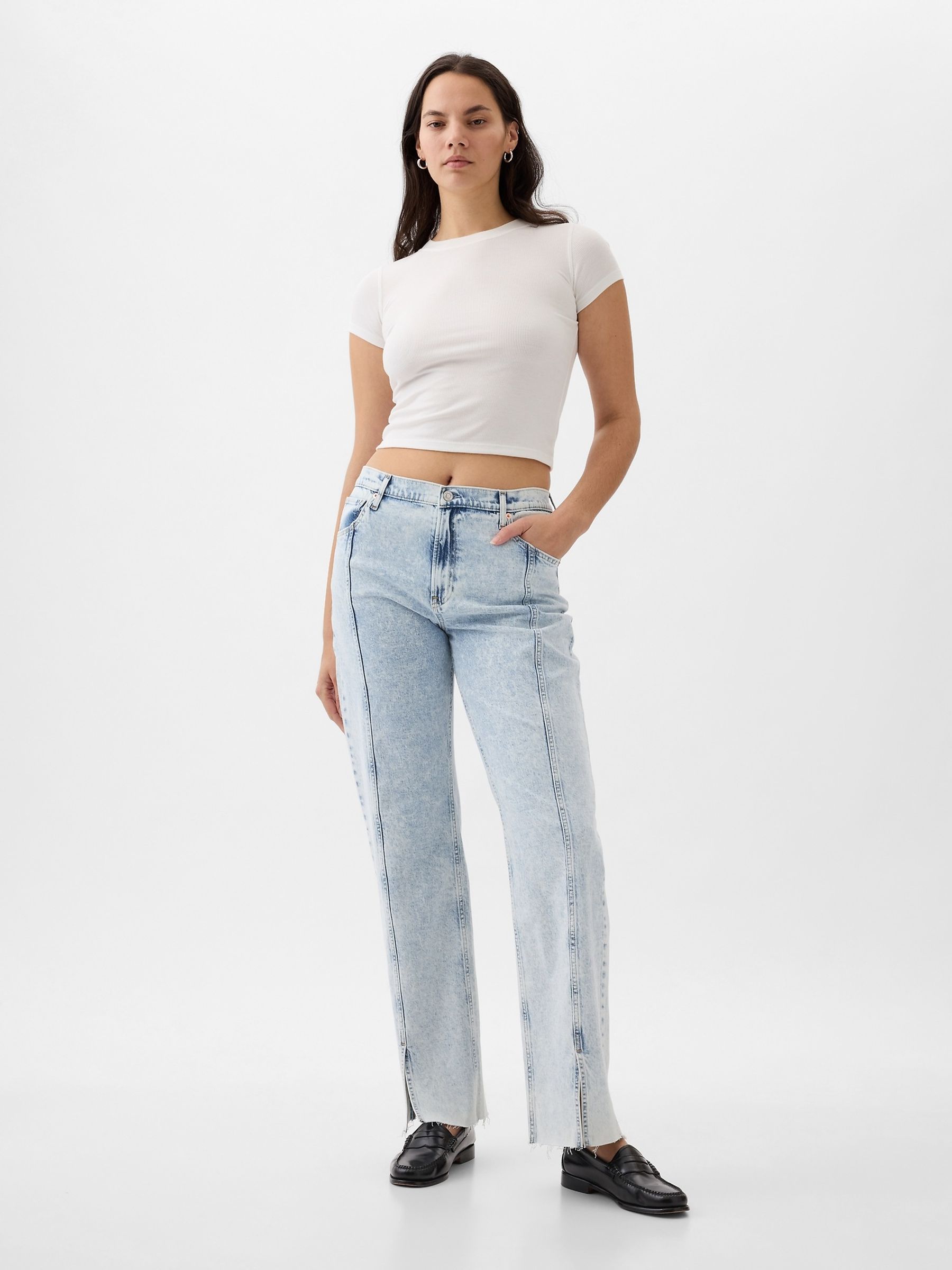 Acid Wash Blue Mid Rise 90s Loose Jeans - Image 2 of 6