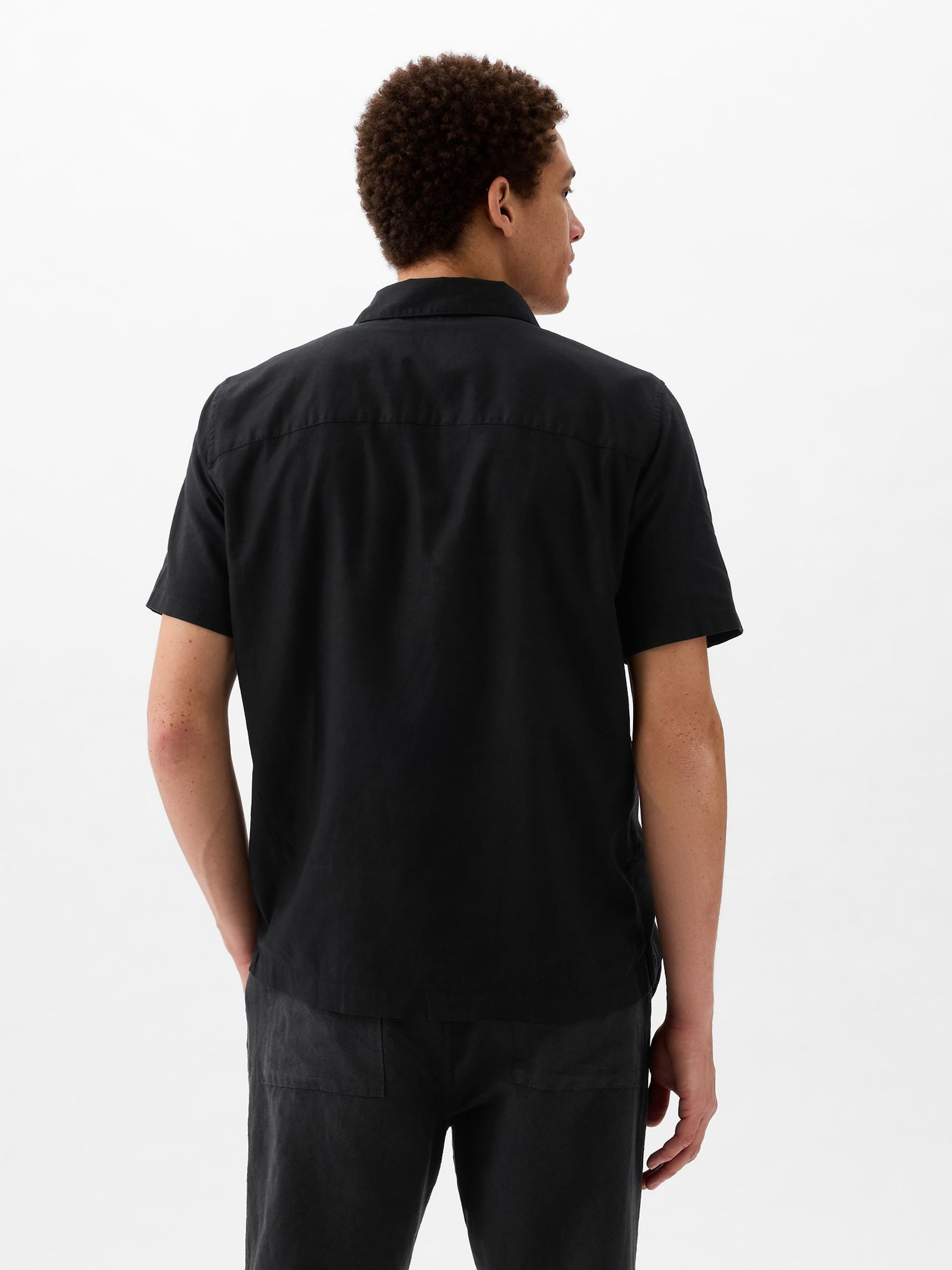 Black Short Sleeve Linen Cotton Shirt - Image 3 of 5