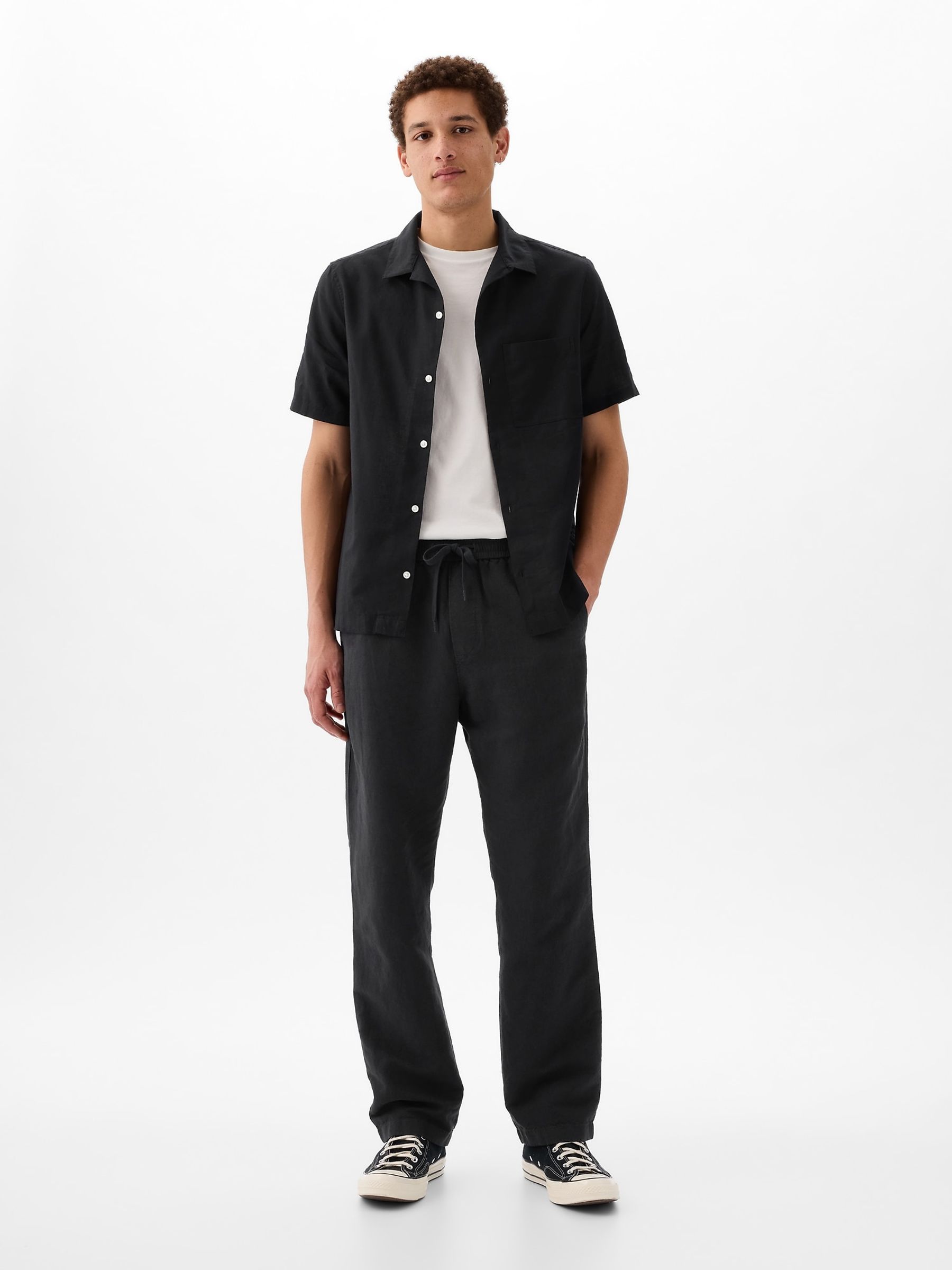 Black Short Sleeve Linen Cotton Shirt - Image 4 of 5