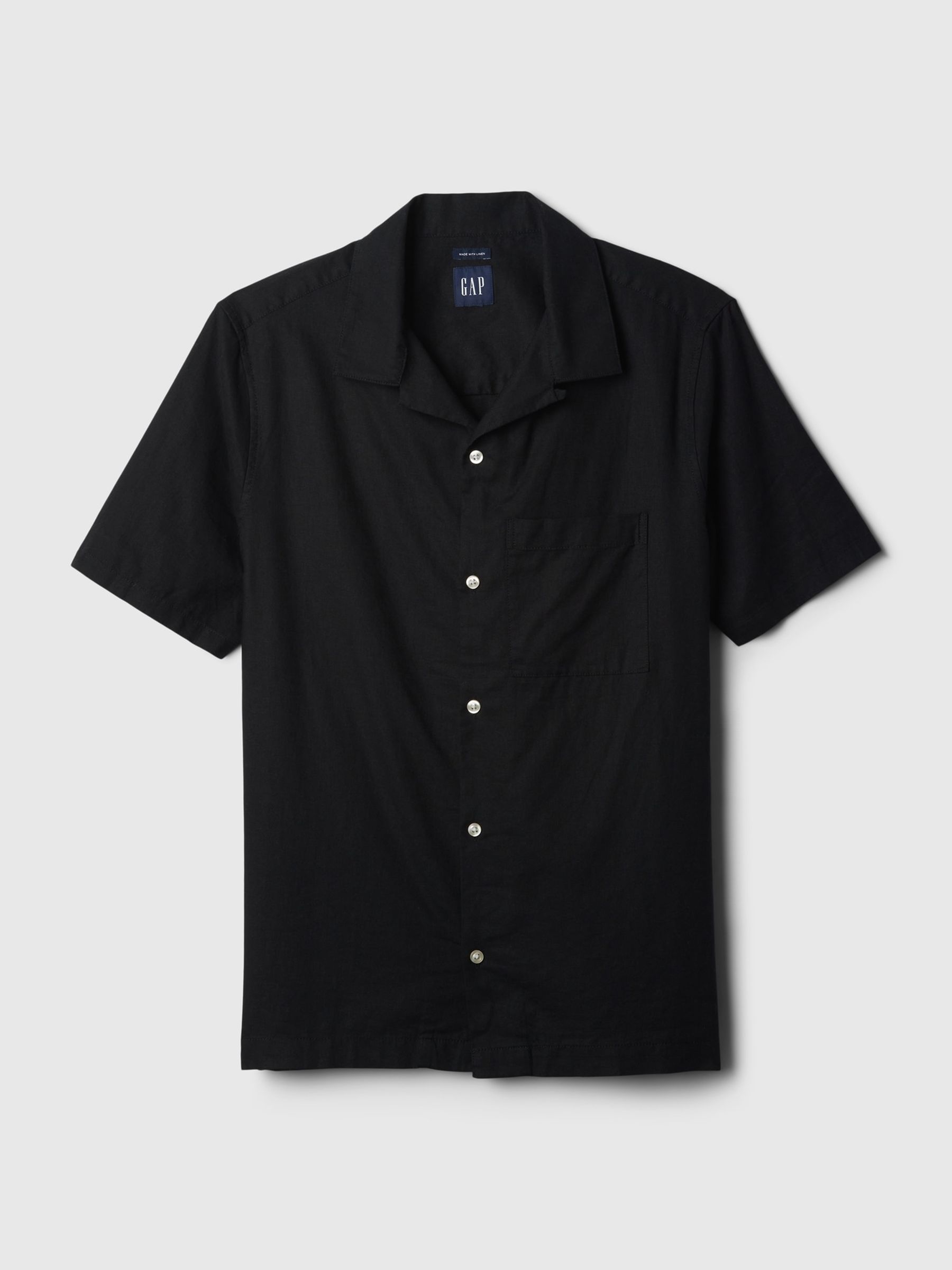 Black Short Sleeve Linen Cotton Shirt - Image 5 of 5