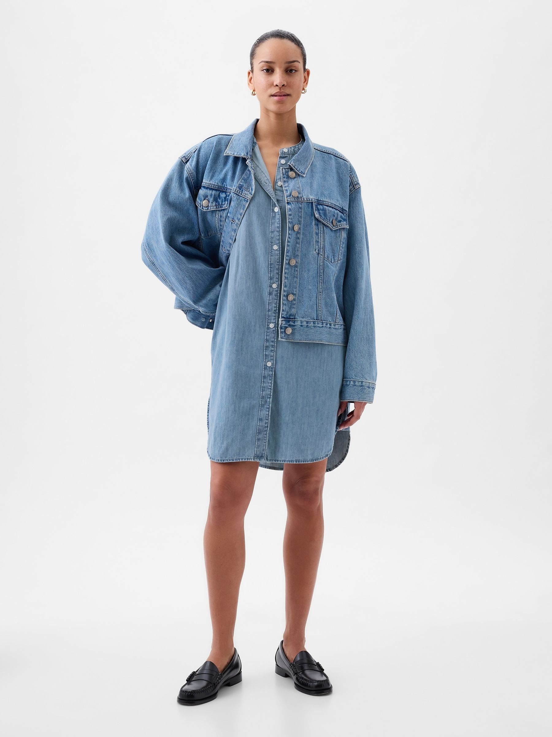 Blue Denim Puff Sleeve Tie Waist Mini Dress - Image 3 of 5