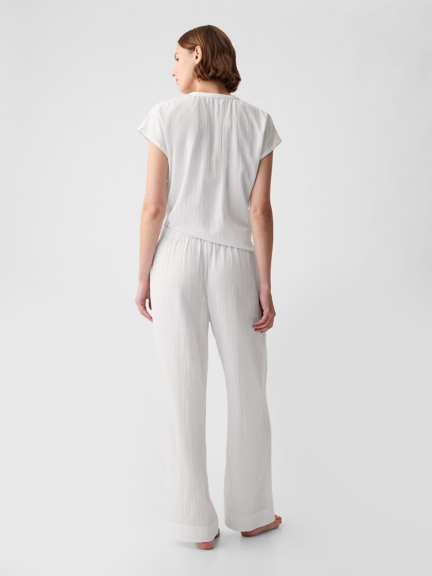 White Crinkle Cotton Wide Leg Pyjama Trousers - Image 2 of 2