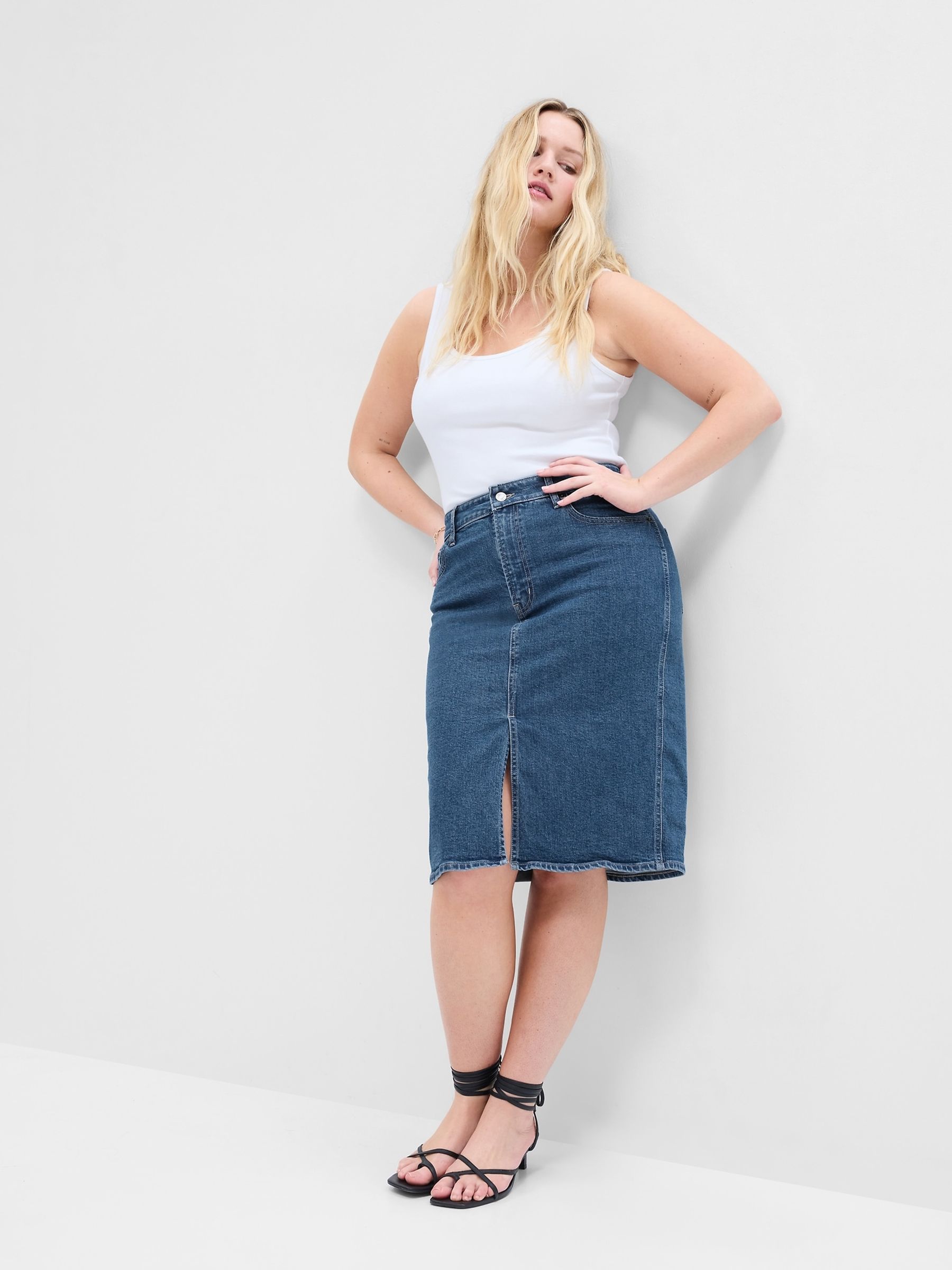 Blue Denim Midi Pencil Skirt with Washwell - Image 3 of 5