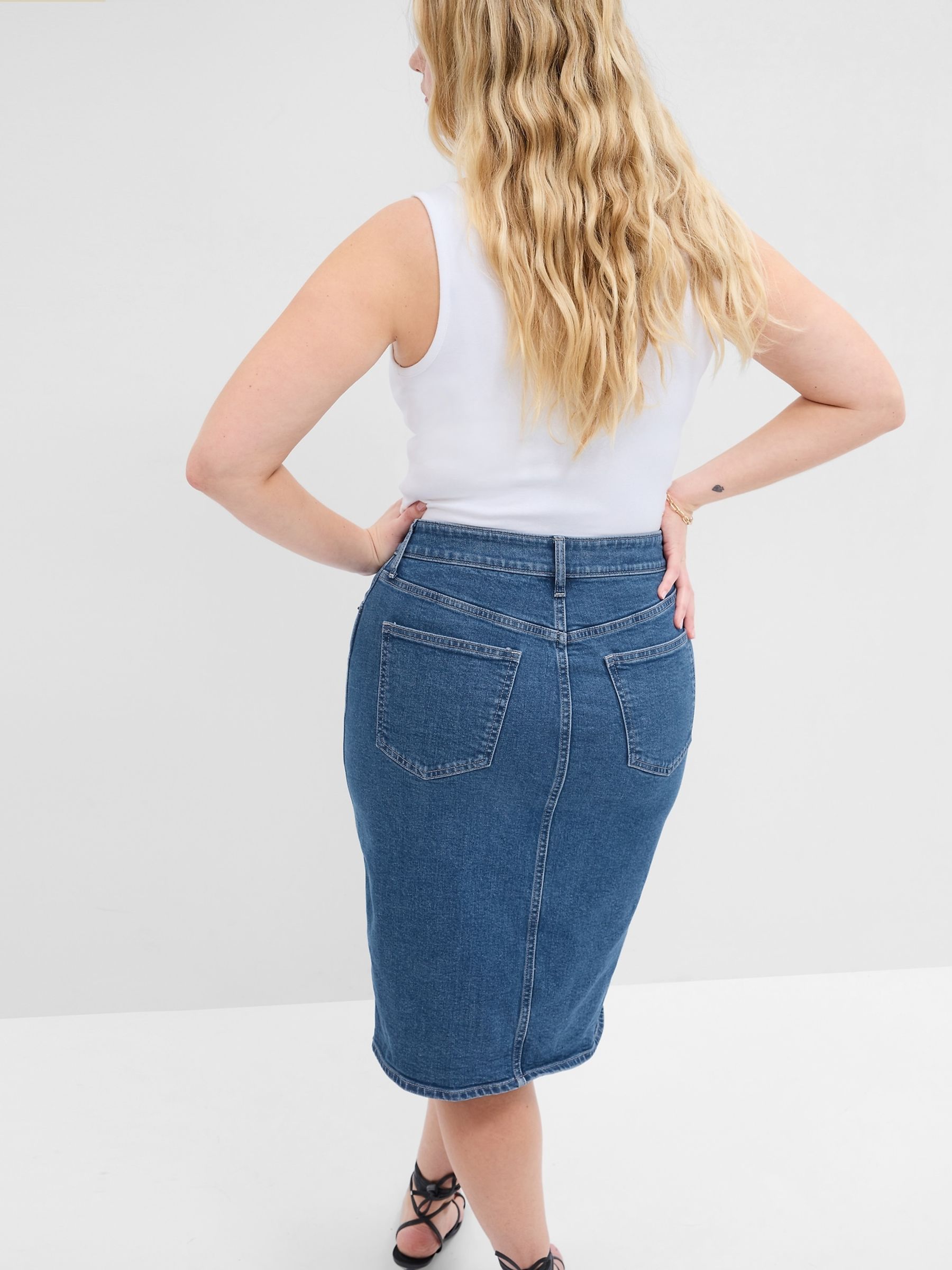 Blue Denim Midi Pencil Skirt with Washwell - Image 4 of 5