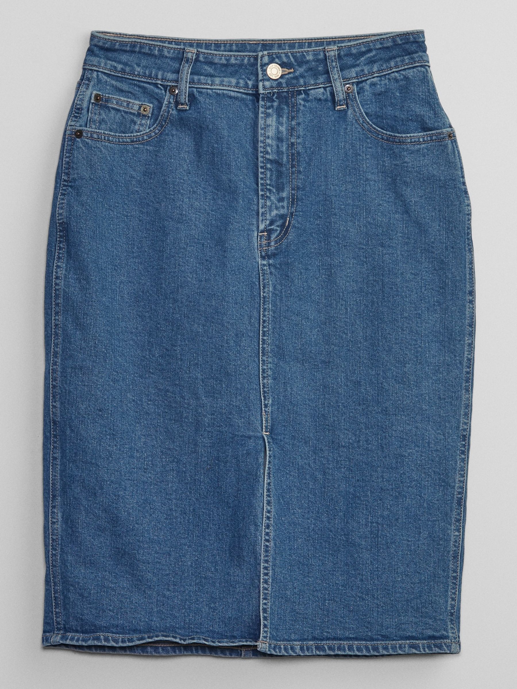 Blue Denim Midi Pencil Skirt with Washwell - Image 5 of 5