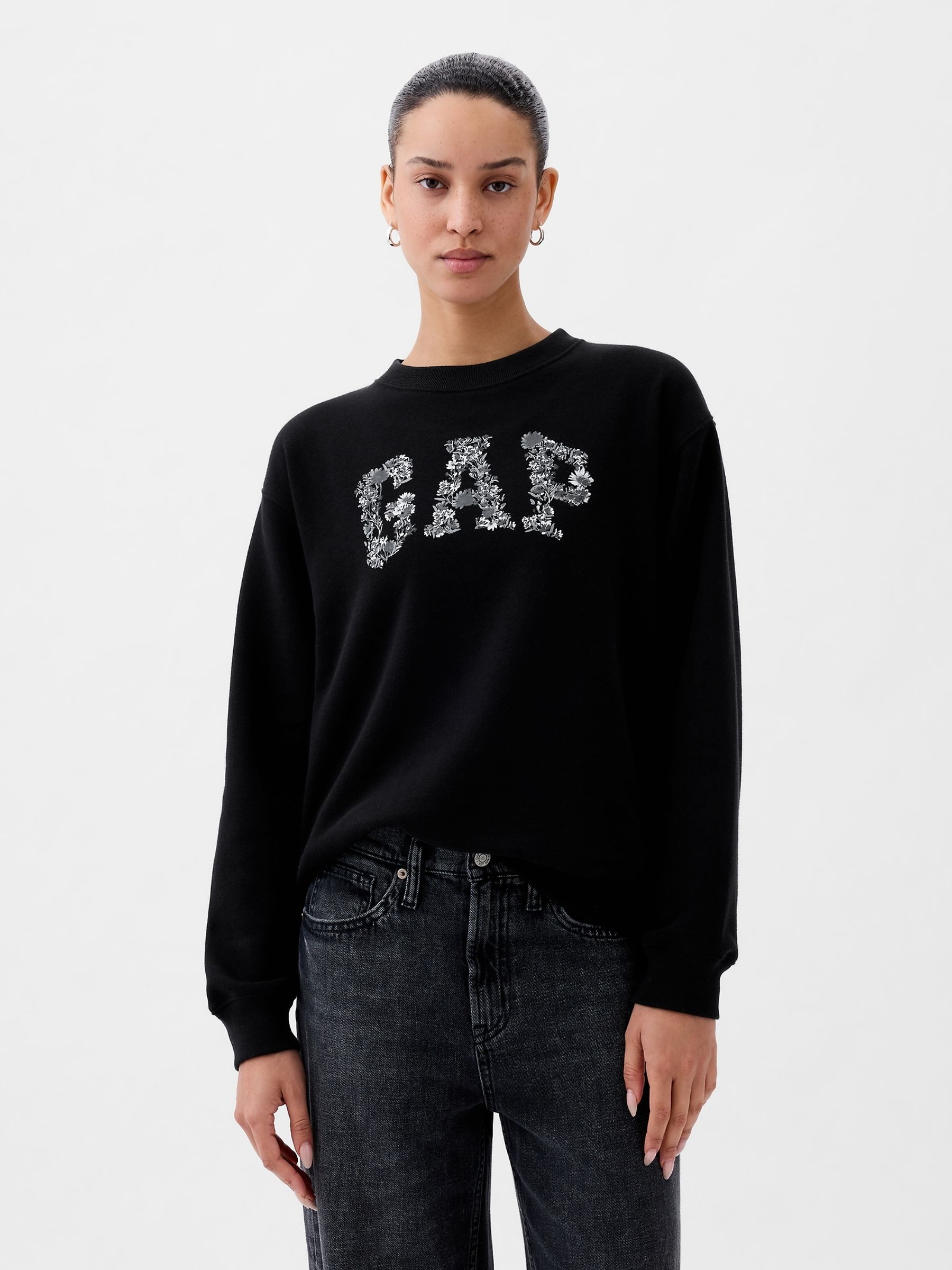Black Logo Crew Neck Long Sleeve Sweatshirt - Image 1 of 3
